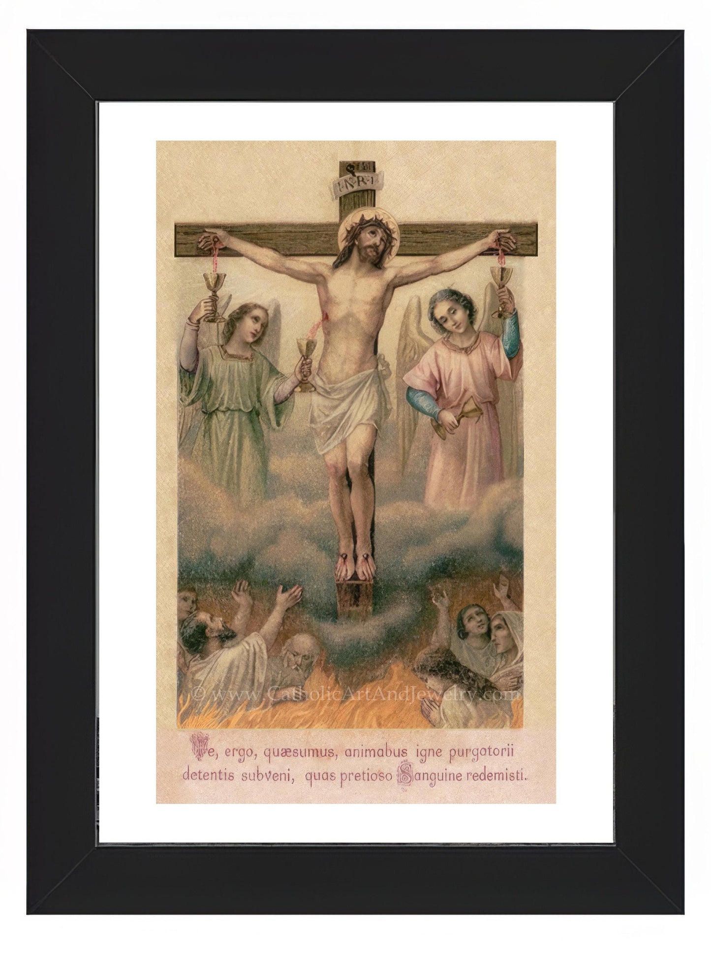 a painting of jesus on the cross with other people