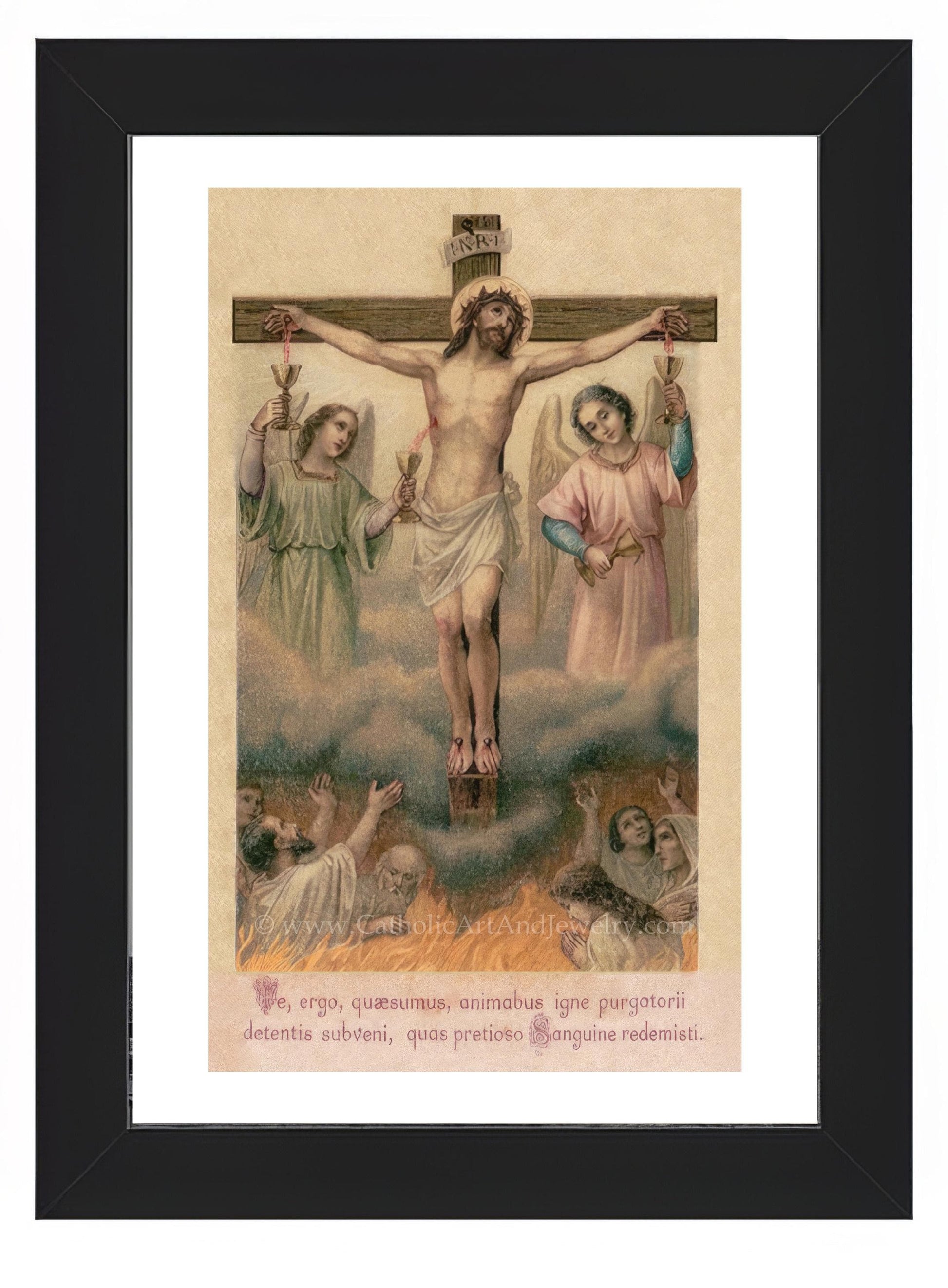a painting of jesus on the cross with other people