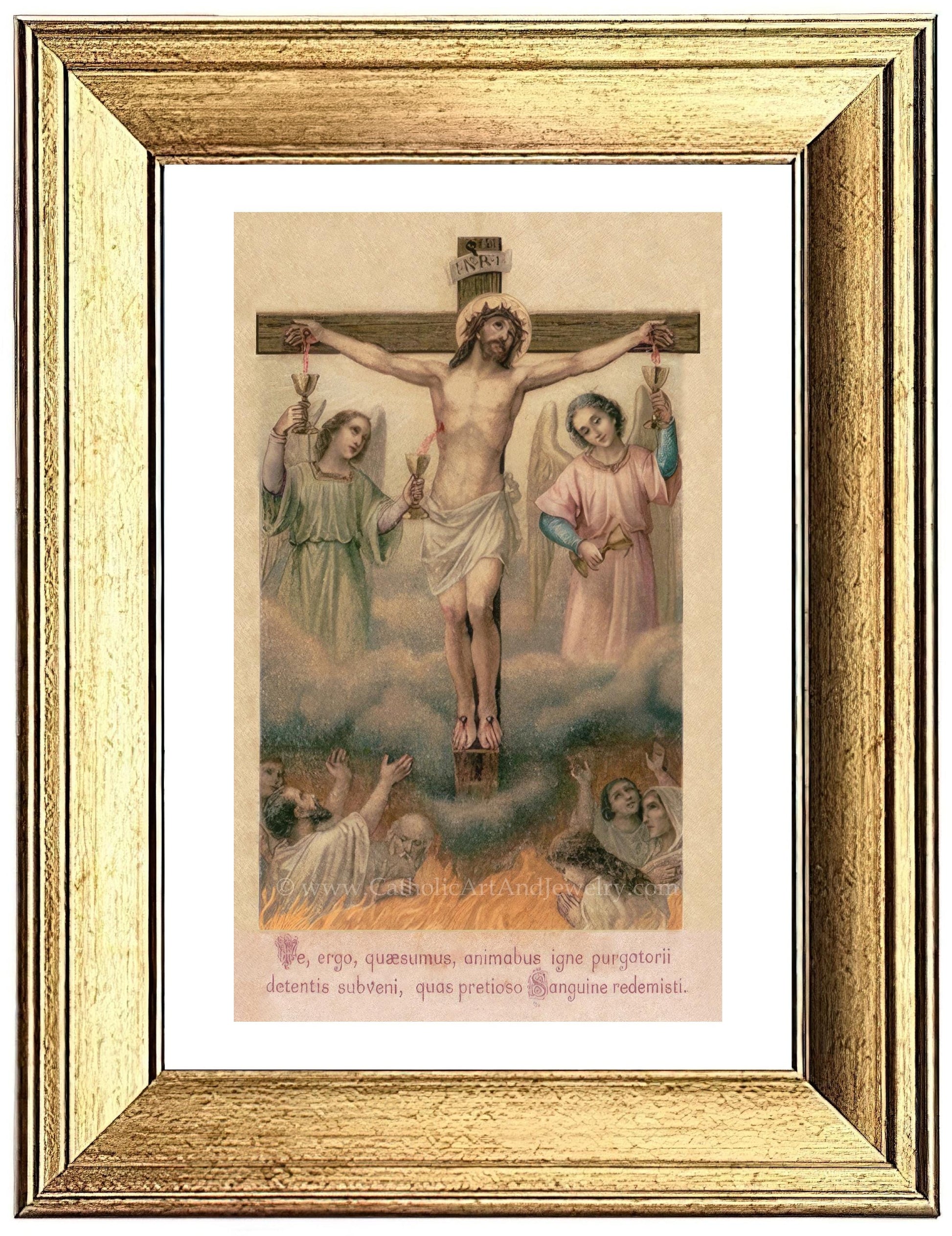 a painting of jesus on the cross surrounded by angels