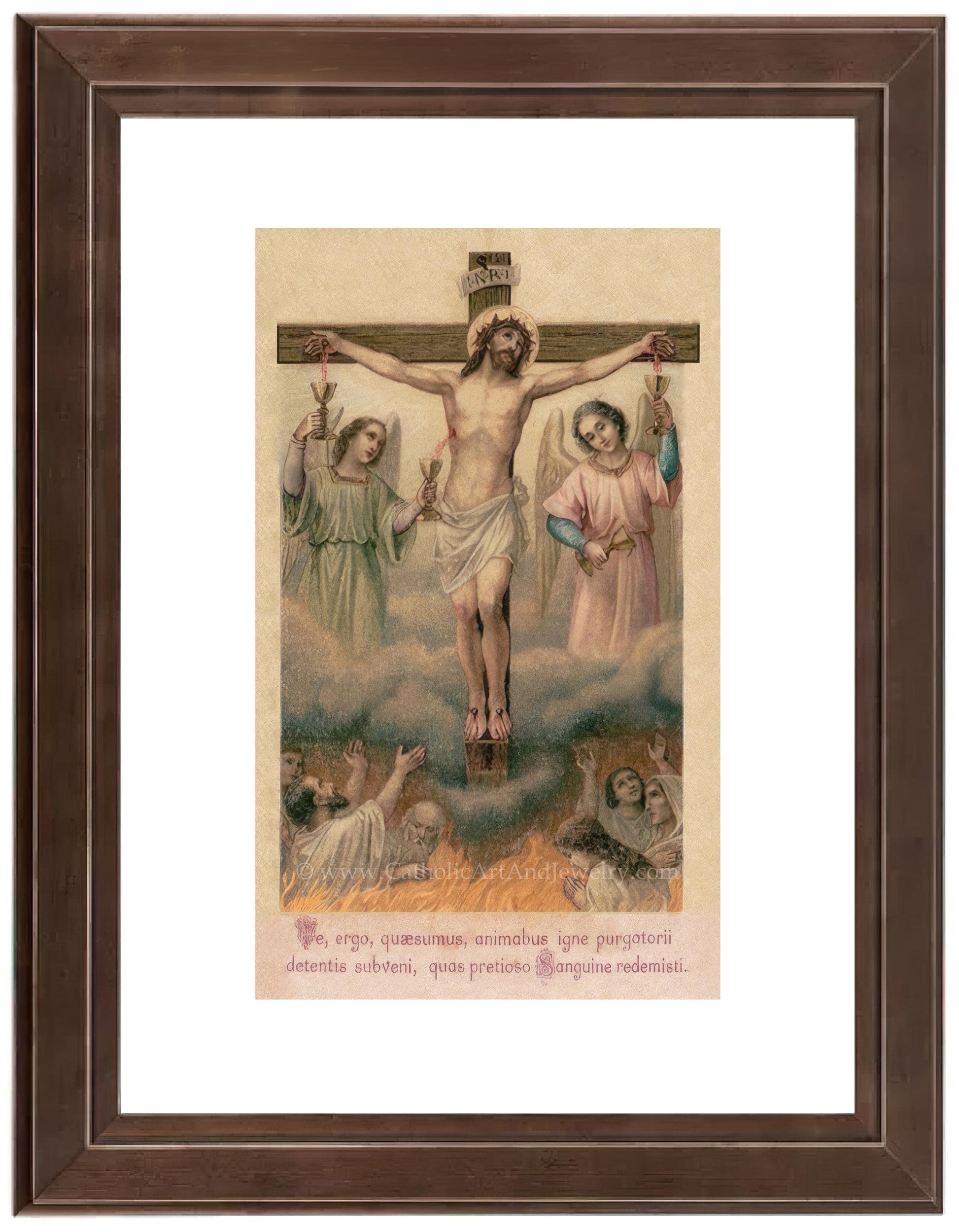 a painting of jesus on the cross with other people