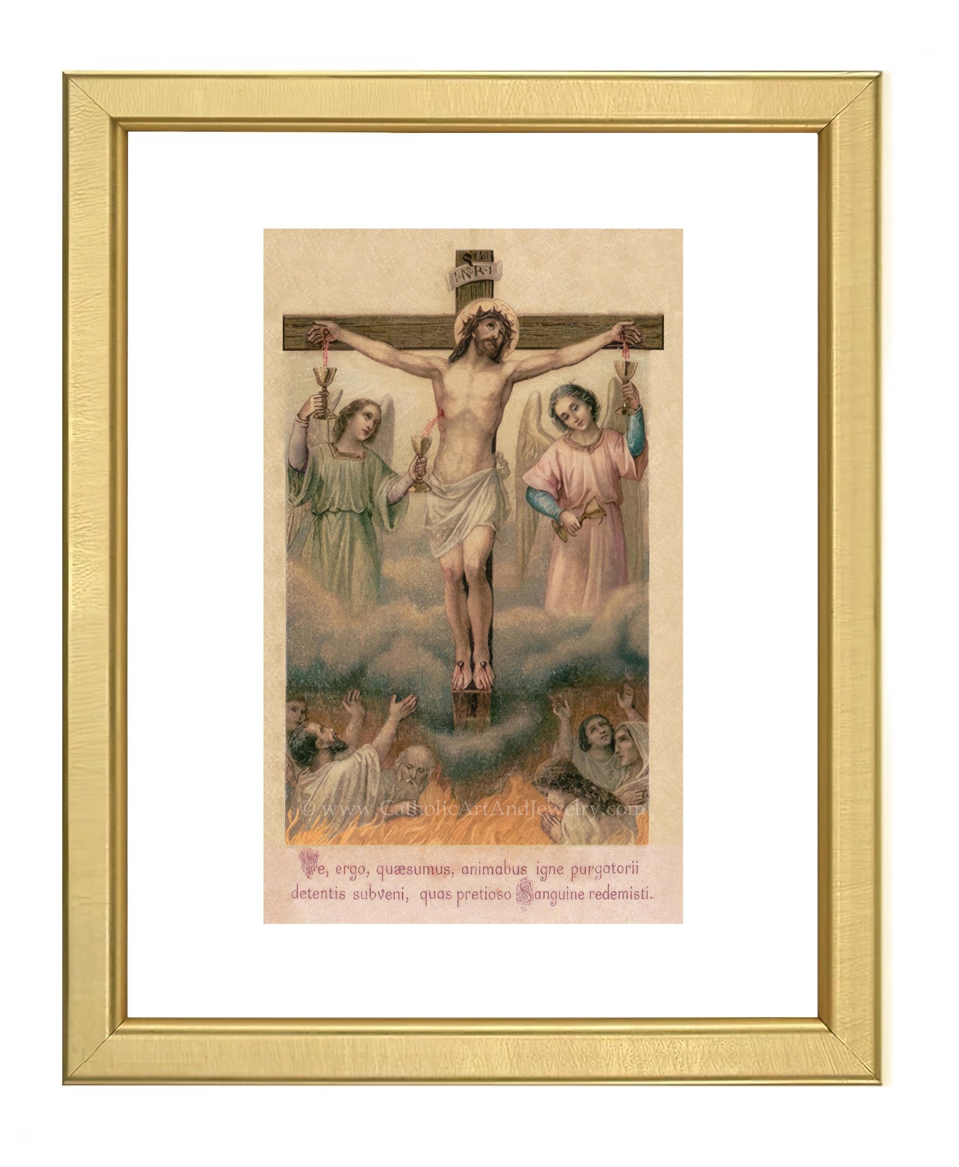 a painting of jesus on the cross with other people