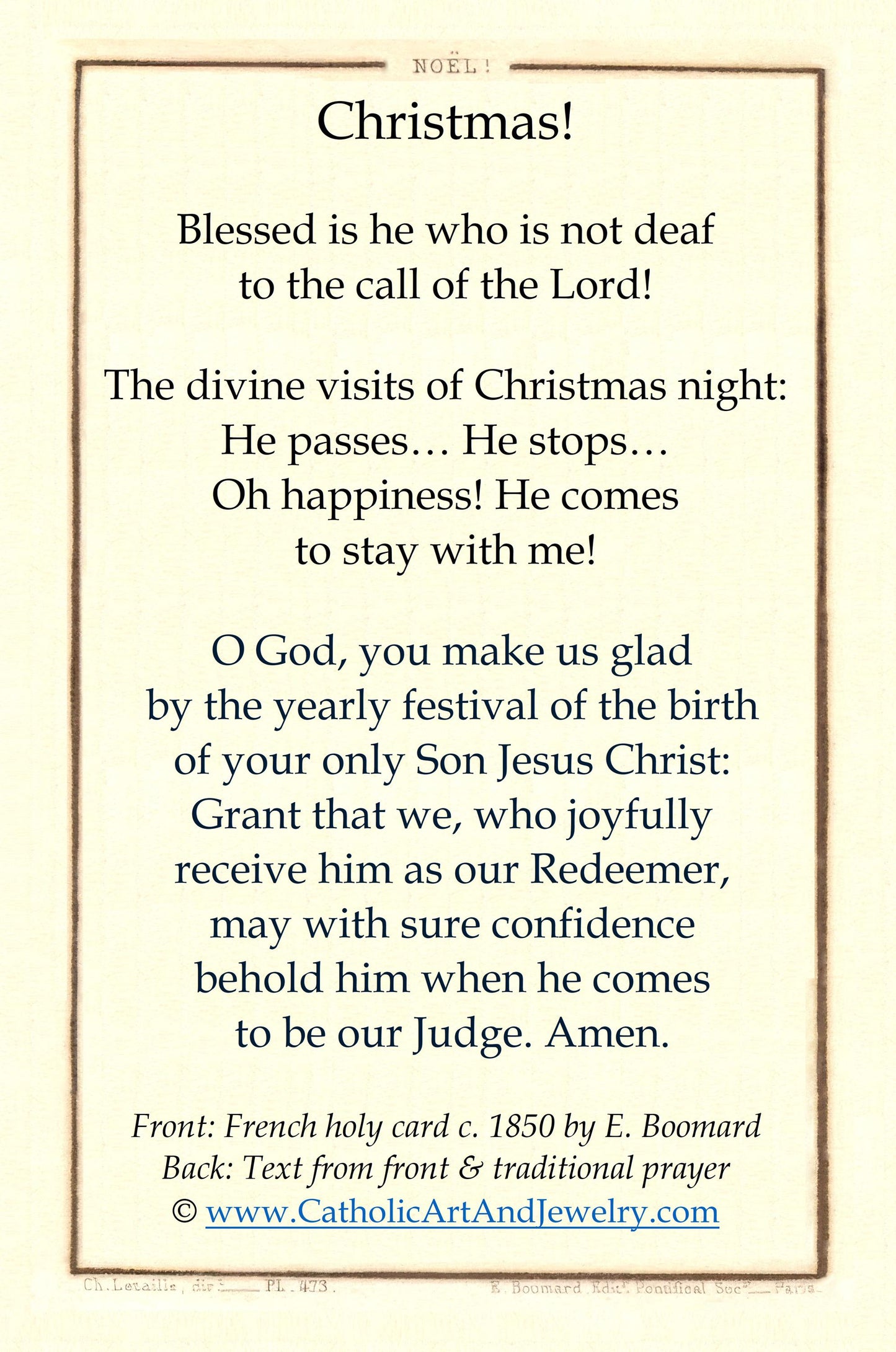 Christmas Holy Cards #3 – A St. Therese Favorite – Restored Holy Card from France – pack of 10/100/1000