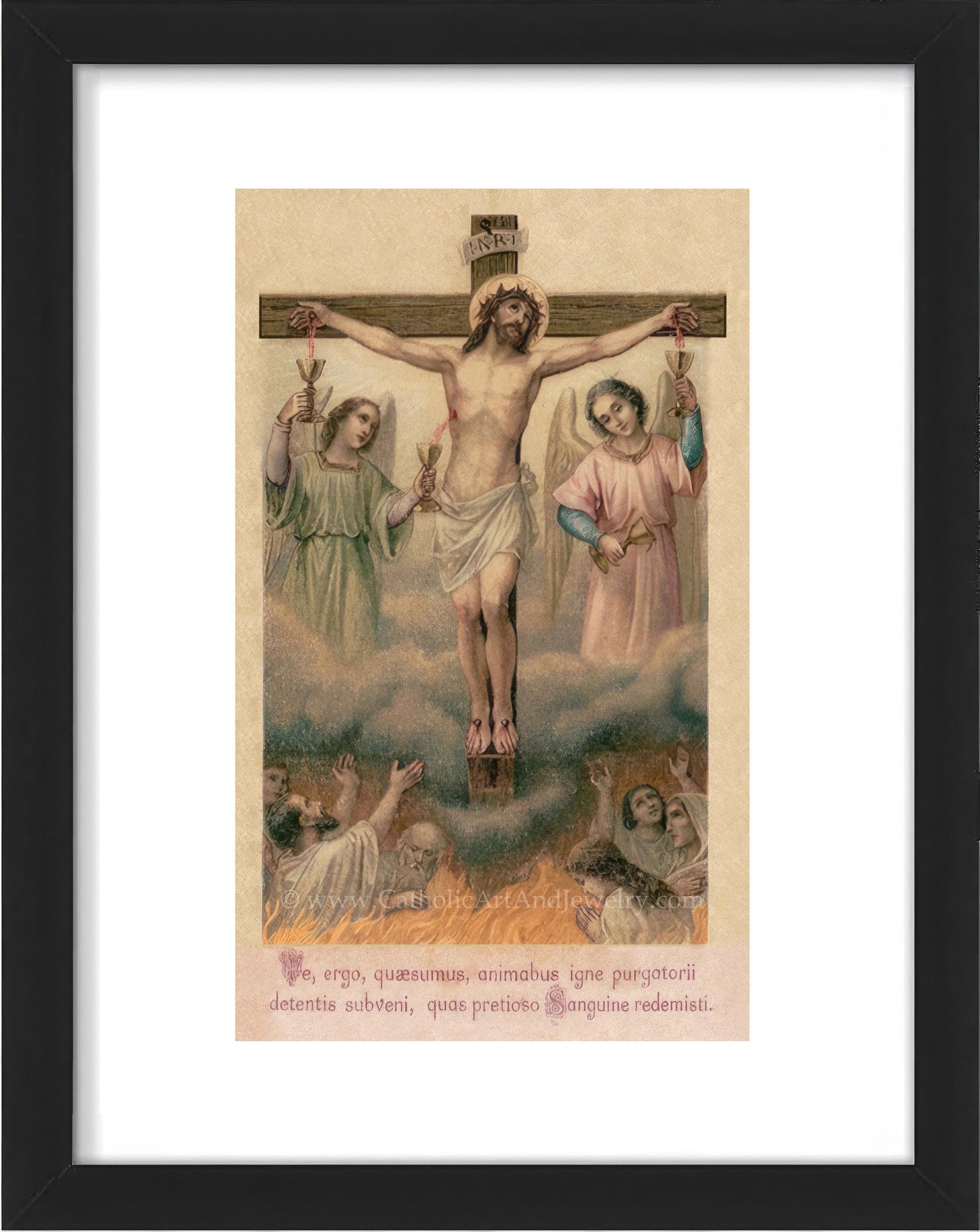 a painting of jesus on the cross surrounded by angels