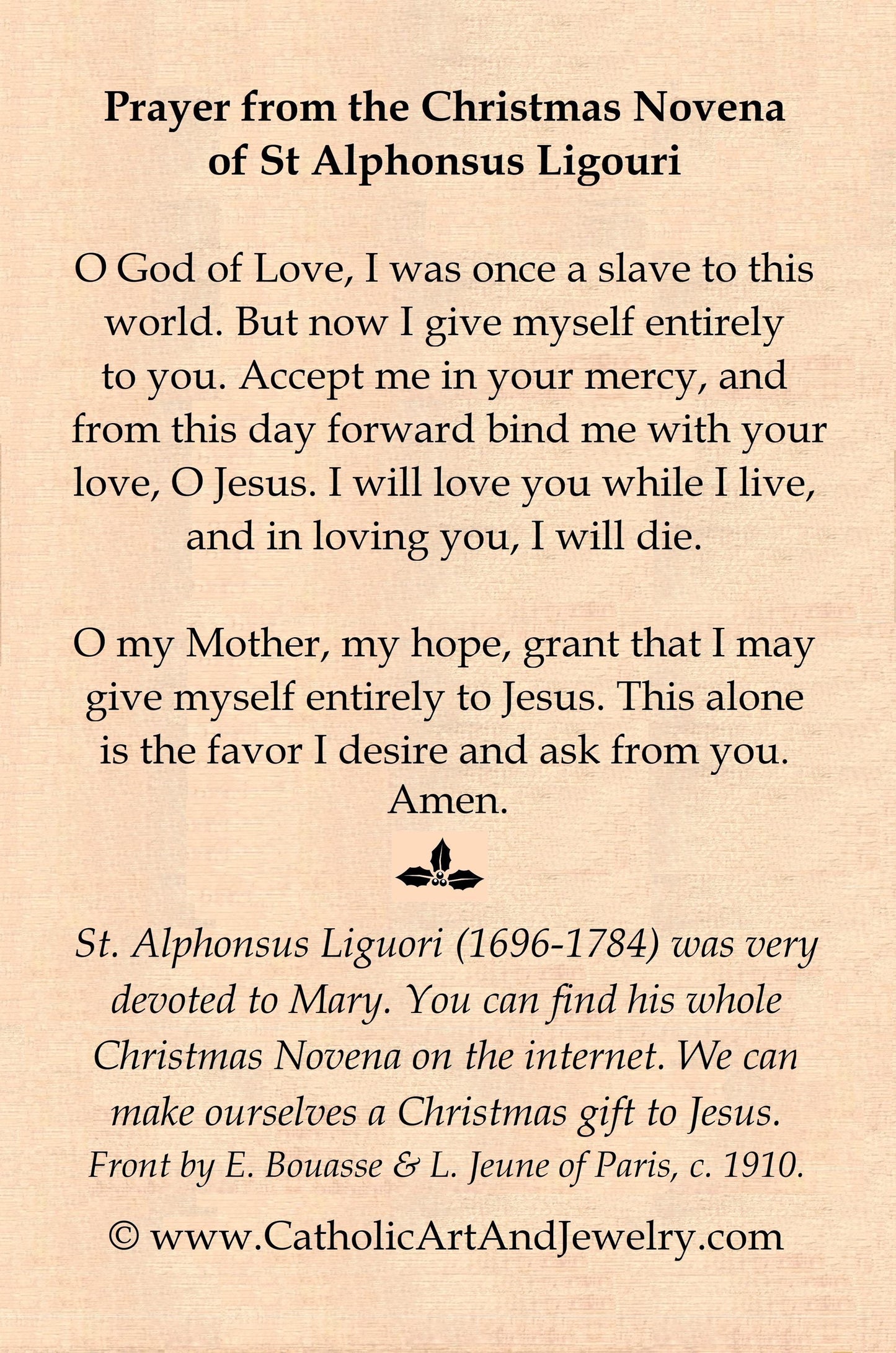 Christmas Holy Card #6 – St. Liguori Prayer – pack of 10/100/1000 – Stocking Stuffer – Keeping Christ in Christmas! – Restored Card