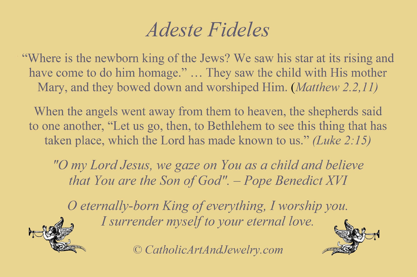Christmas Holy Card #10 – Adeste Fideles – pack of 10/100/1000 – Stocking Stuffer – Restored Vintage Card