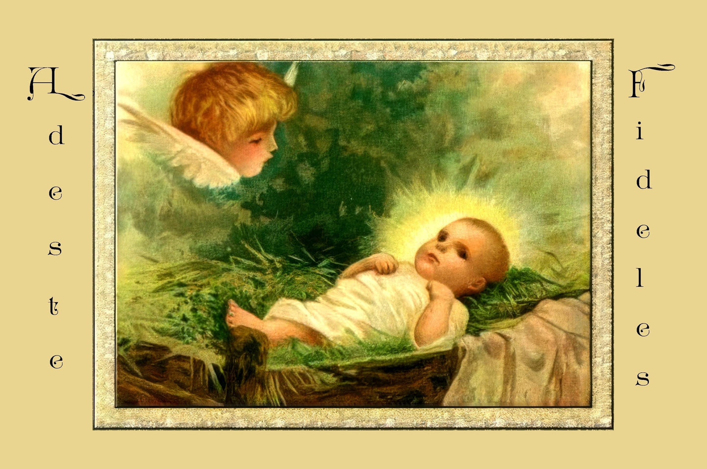 Christmas Holy Card #10 – Adeste Fideles – pack of 10/100/1000 – Stocking Stuffer – Restored Vintage Card