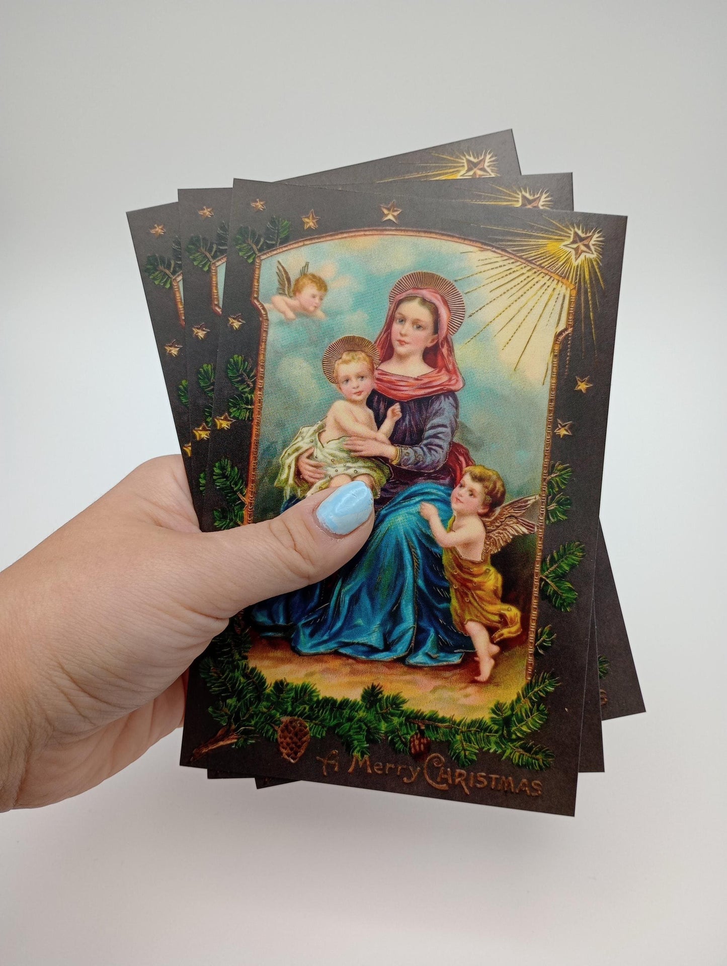 A Merry Christmas – Turn-of-the-Century Christmas Postcard with Envelopes Available– 3, 10, or 100–Restored Vintage Religious Postcard