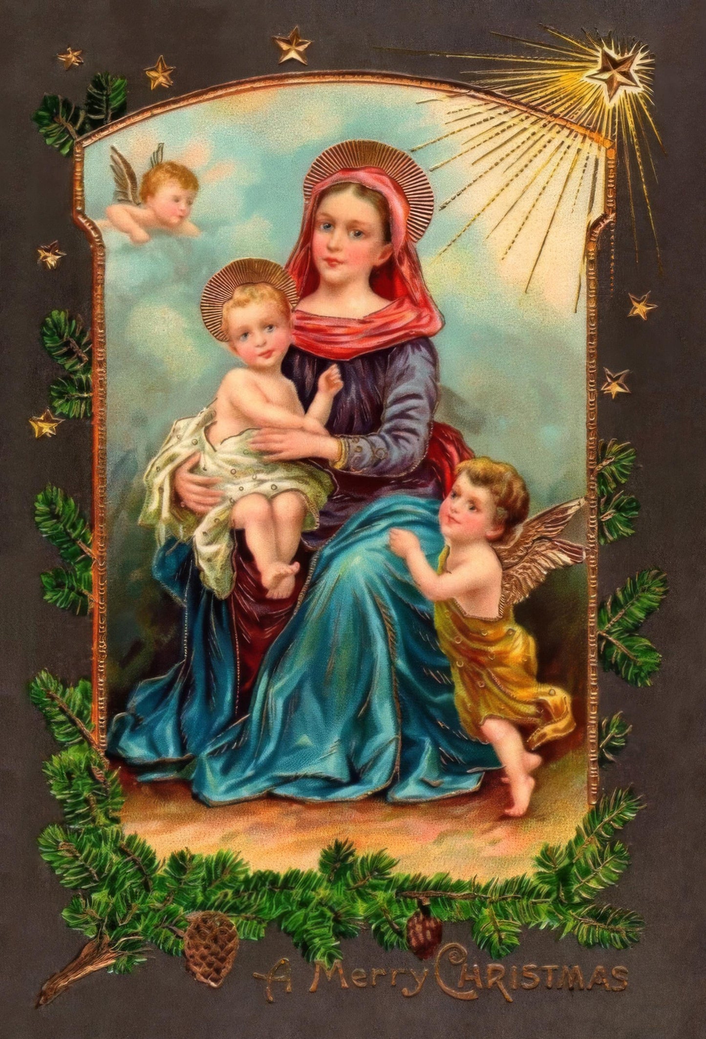 A Merry Christmas – Turn-of-the-Century Christmas Postcard with Envelopes Available– 3, 10, or 100–Restored Vintage Religious Postcard