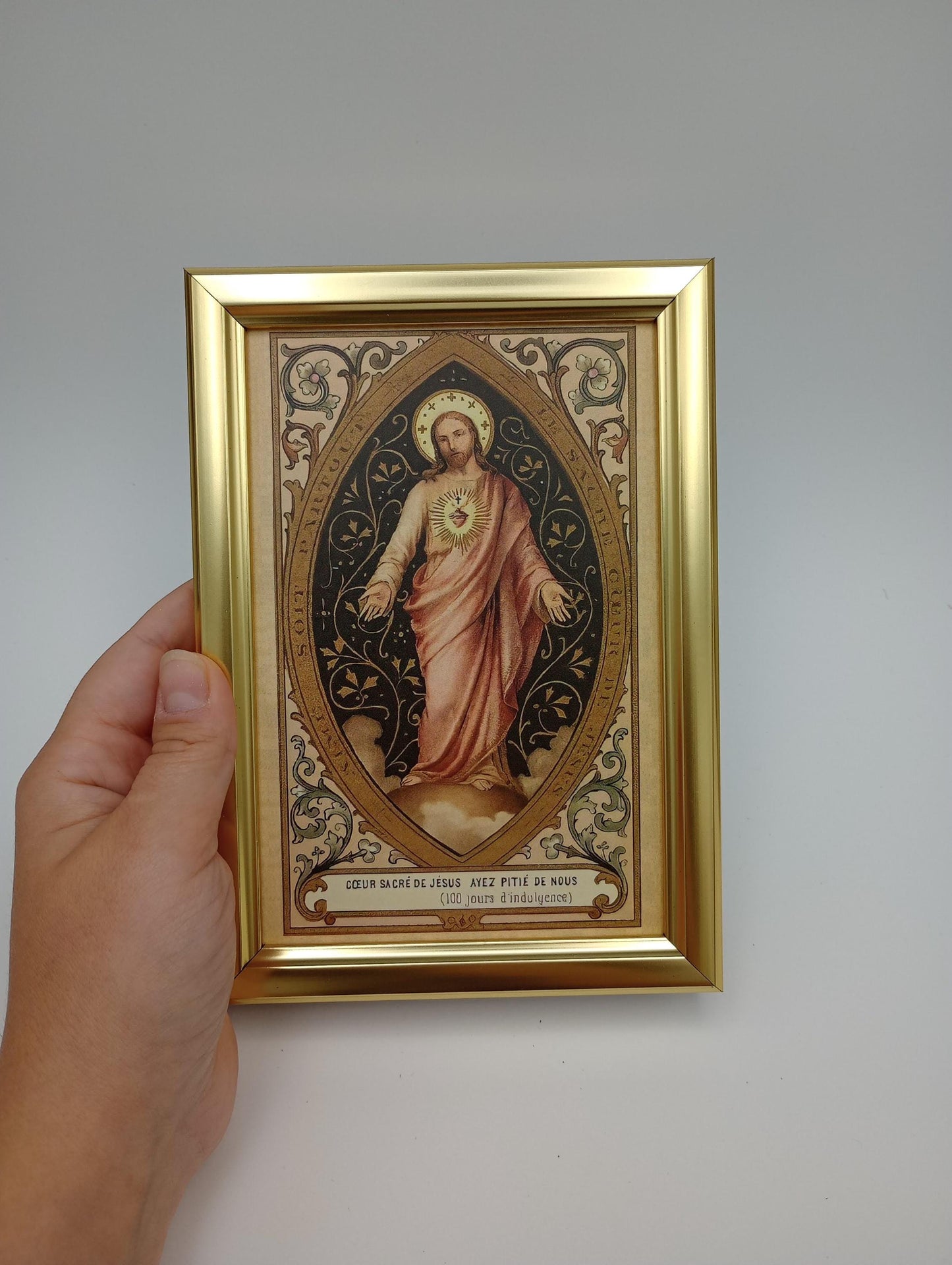 Jesus, the Sacred Heart – Framed 4x6" –  Gold Style