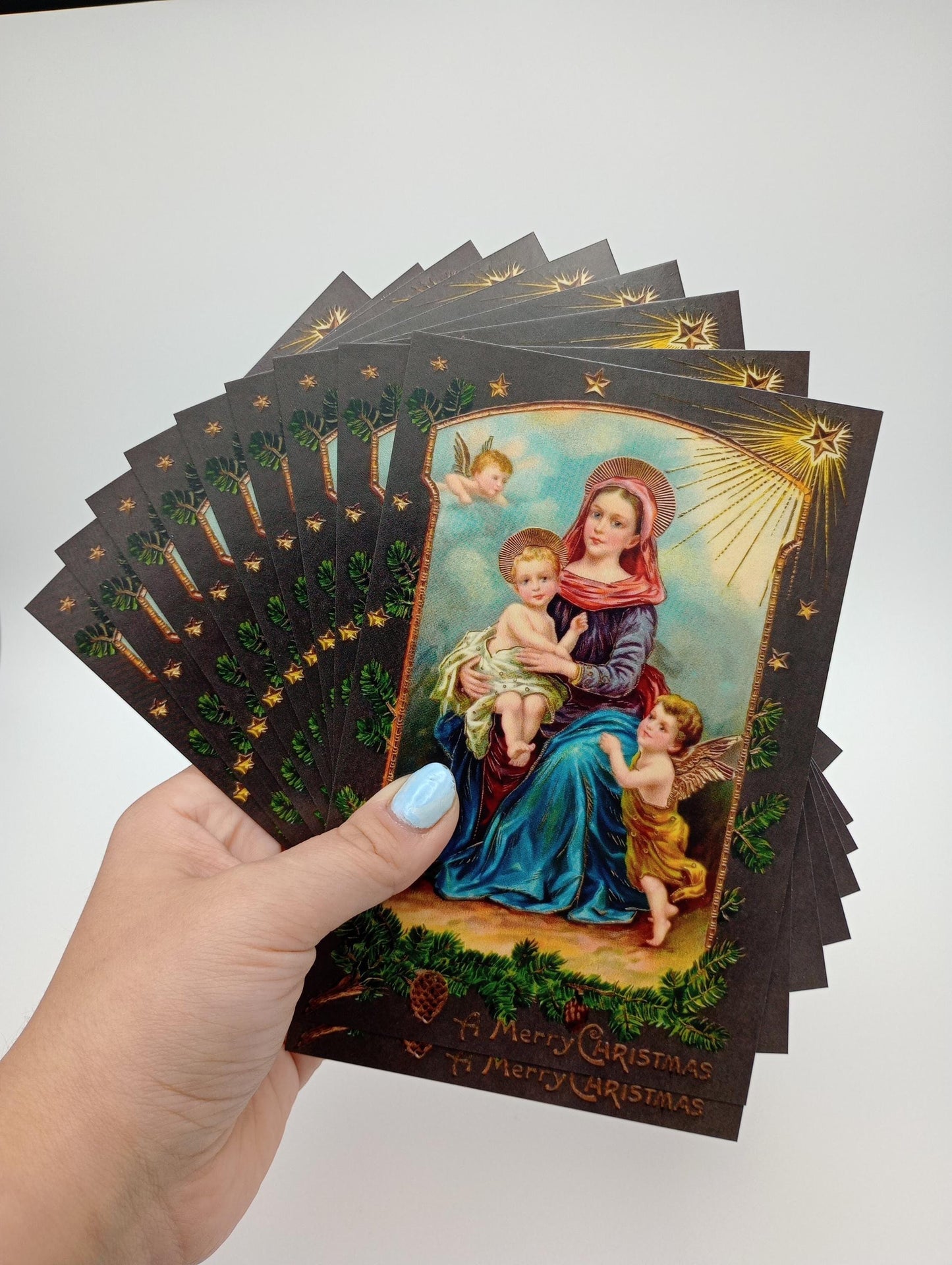 A Merry Christmas – Turn-of-the-Century Christmas Postcard with Envelopes Available– 3, 10, or 100–Restored Vintage Religious Postcard