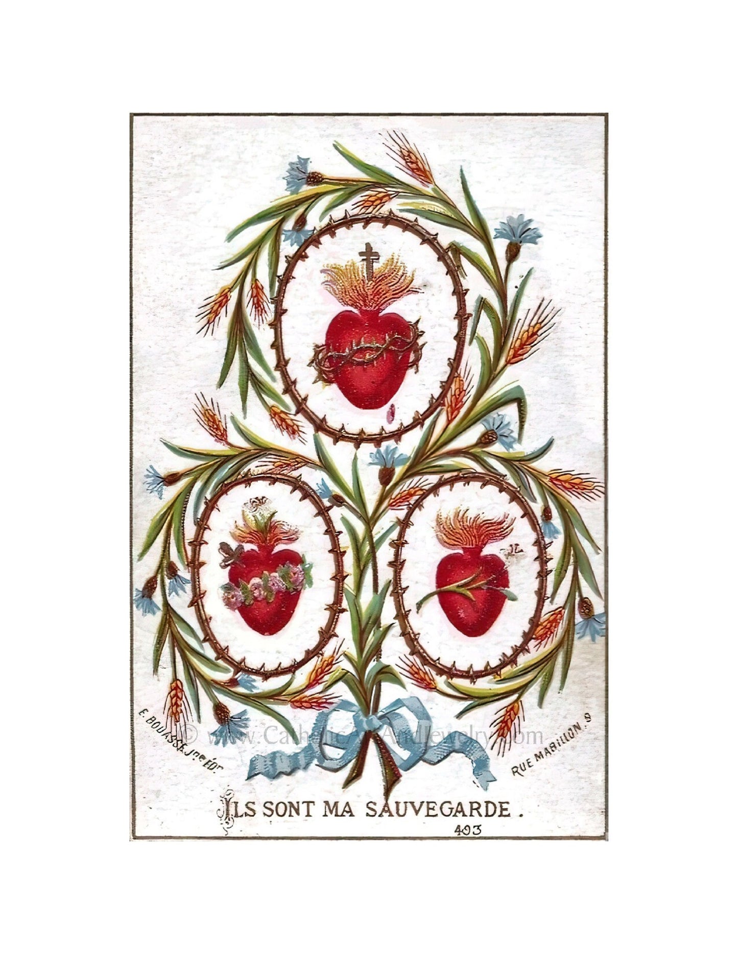 Hearts of the Holy Family – They Are My Safegaurd – Including the Chaste Heart of St. Joseph – based on a Vintage French Holy Card