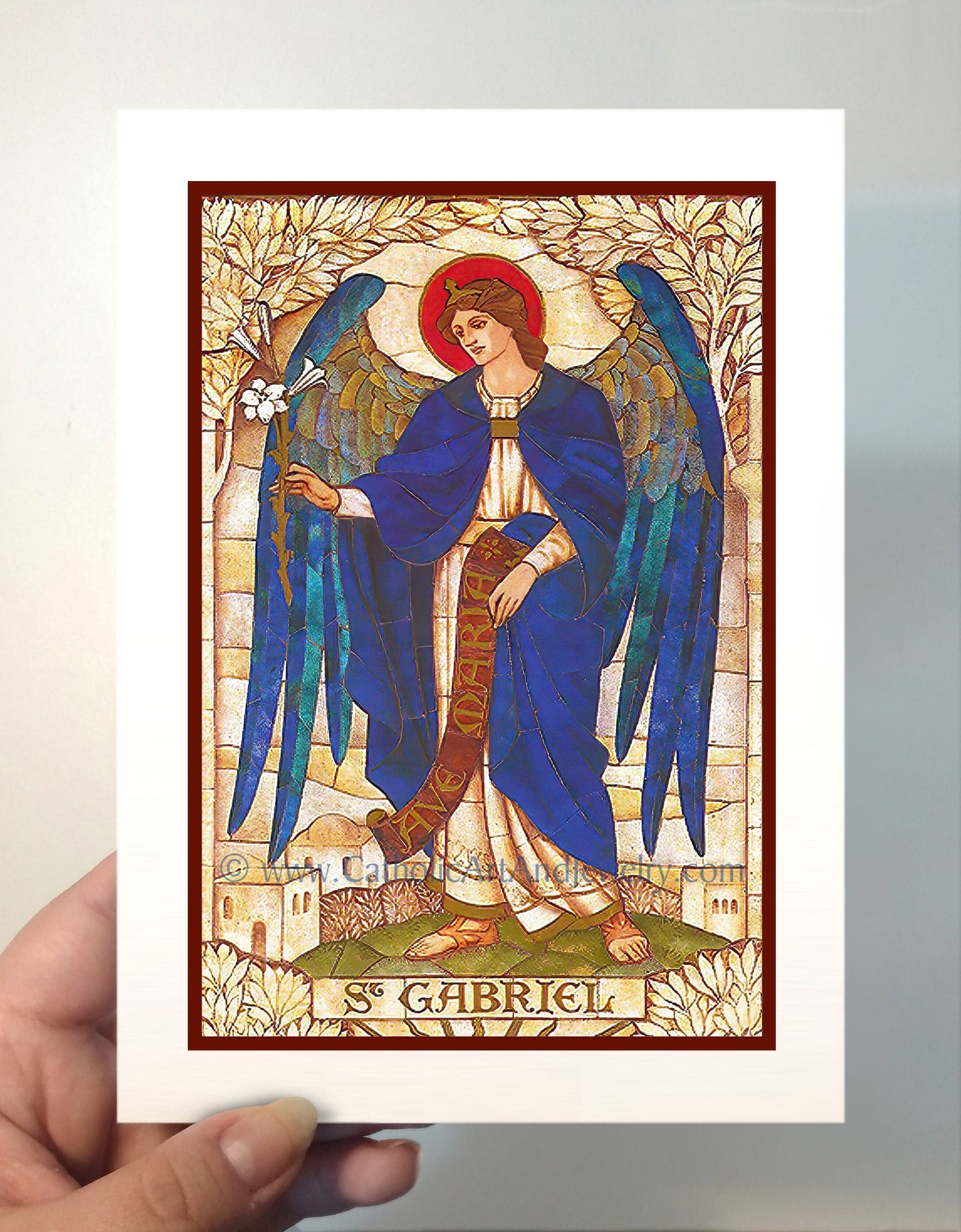 Archangel Gabriel – based on a Vintage Stained Glass Window – Art Nouveau – Catholic Art Print – Archival Quality
