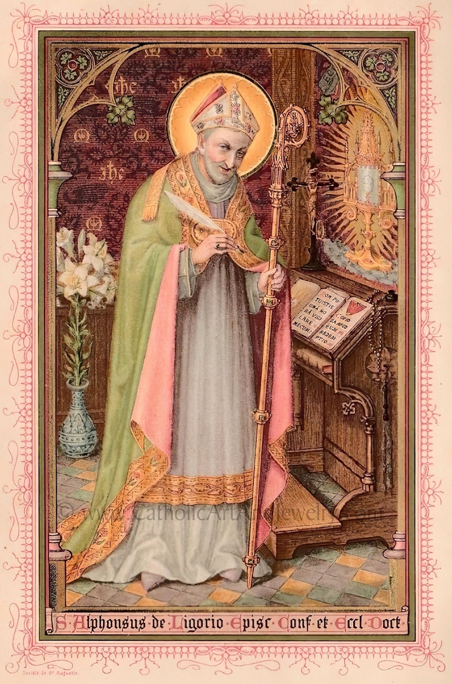 St. Alphonsus Liguori – 3 sizes – Based on an Antique Holy Card – Catholic Art Print – Archival Quality