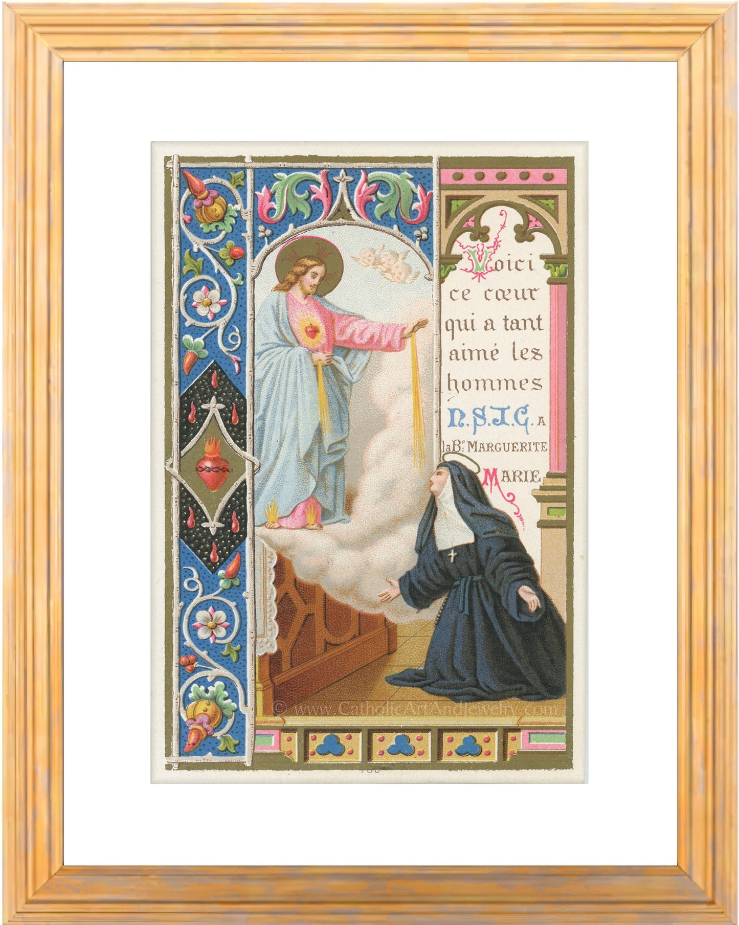 St. Margaret Mary – based on Vintage Holy Card – Catholic Art Print – Catholic Gift