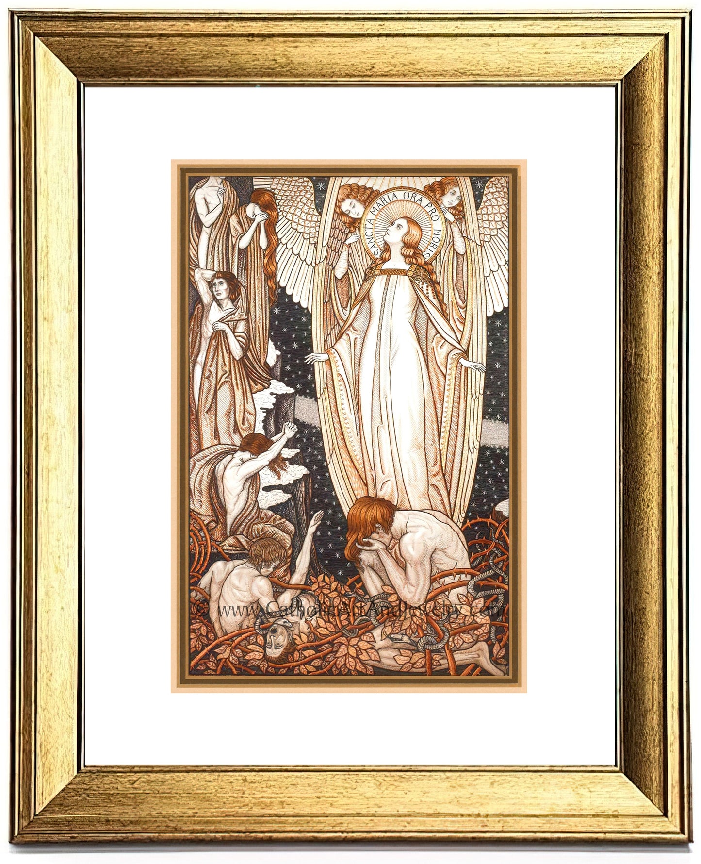 Holy Mary, Pray for Us! – Sancta Maria Ora Pro Nobis – Loreto Embroideries – Vintage Catholic Art Print