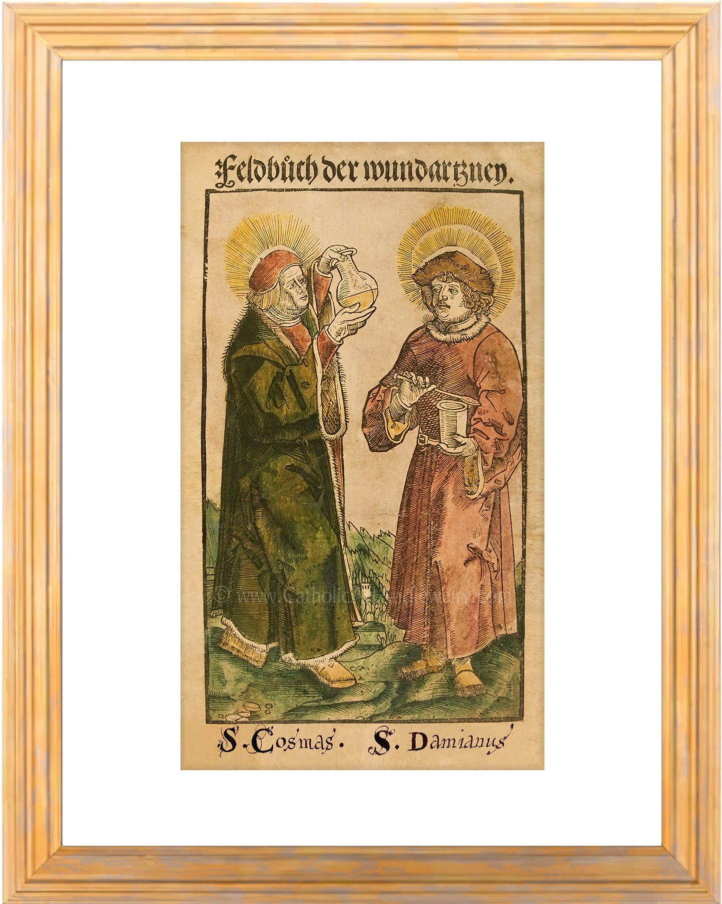 Sts Cosmas and Damian –3 sizes – by Johann Ulrich Wechtlin – Woodcut – Catholic Art Print – Archival Quality