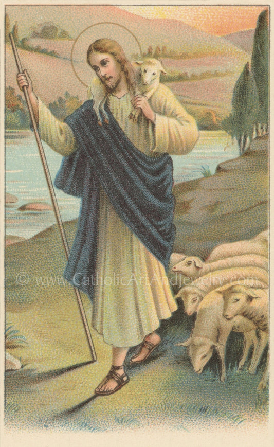 The Good Shepherd – based on a Vintage Prayer Card – Christian Art Print– Christian Gift