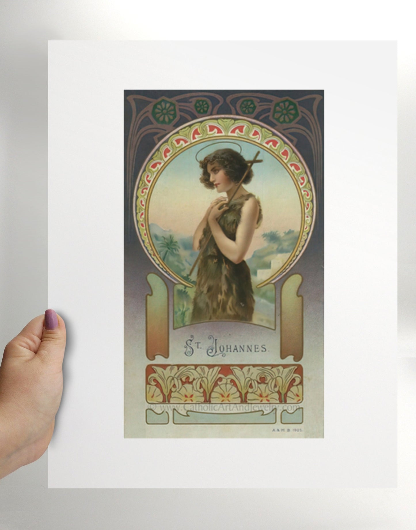 St. John the Baptist – Art Nouveau – 3 Sizes – based on a Vintage French Holy Card – Catholic Art Print