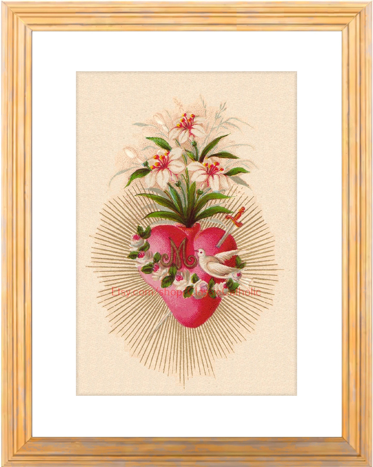 Immaculate Heart of Mary – based on a Vintage Holy Card – Catholic Art Print – Archival Quality