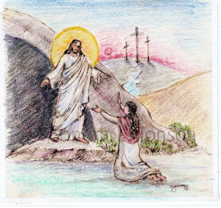 Resurrection with Mary Magdalene - Sondra Jonson Catholic Art Print
