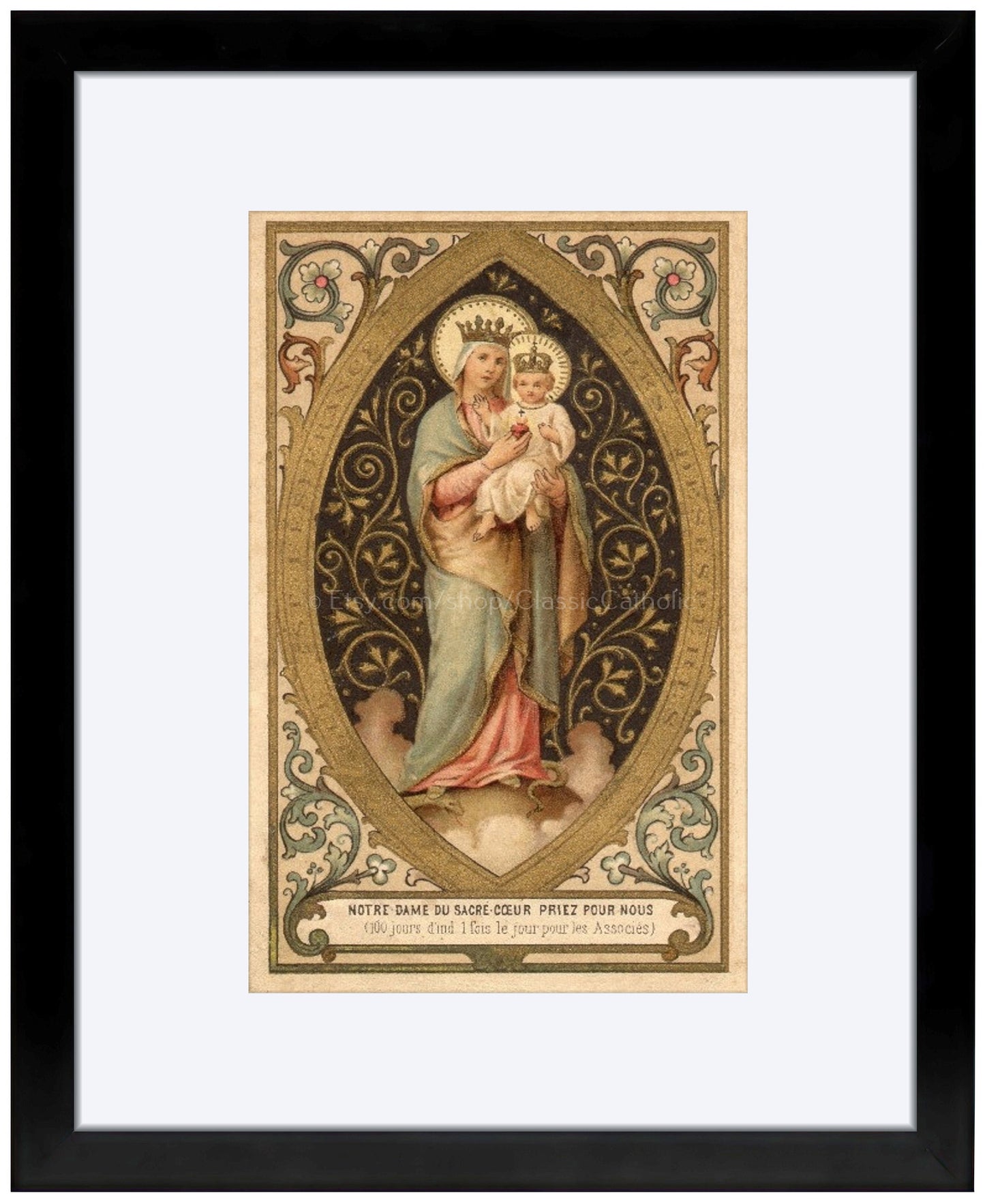 Our Lady of the Sacred Heart – based on a Vintage French Holy Card – Catholic Art Print