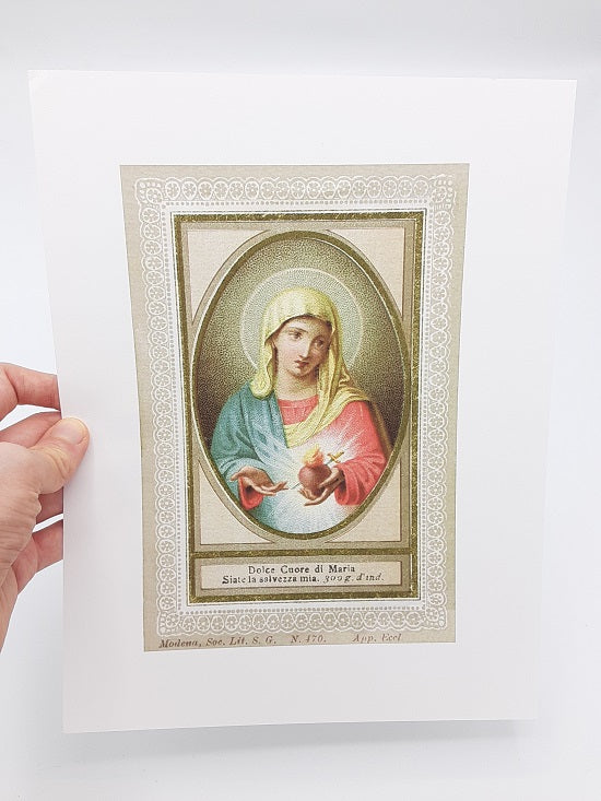 Dolce Cuore di Maria – Sweet Heart of Mary – based on a Vintage Italian Holy Card – Catholic Art Print