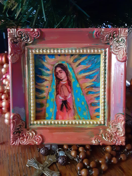 Our Lady of Guadalupe in Hand Painted Frame