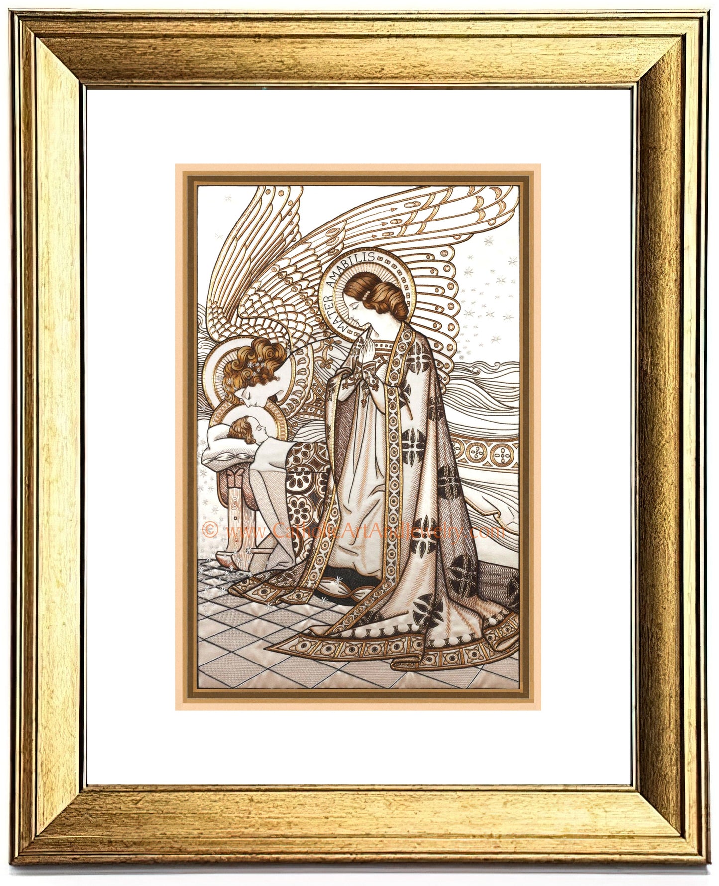 Mother Most Lovable – Mary, Jesus, and Angel – 3 sizes –Mater Amabilis – Loreto Embroideries – Vintage Catholic Art Print– Mother's Love –