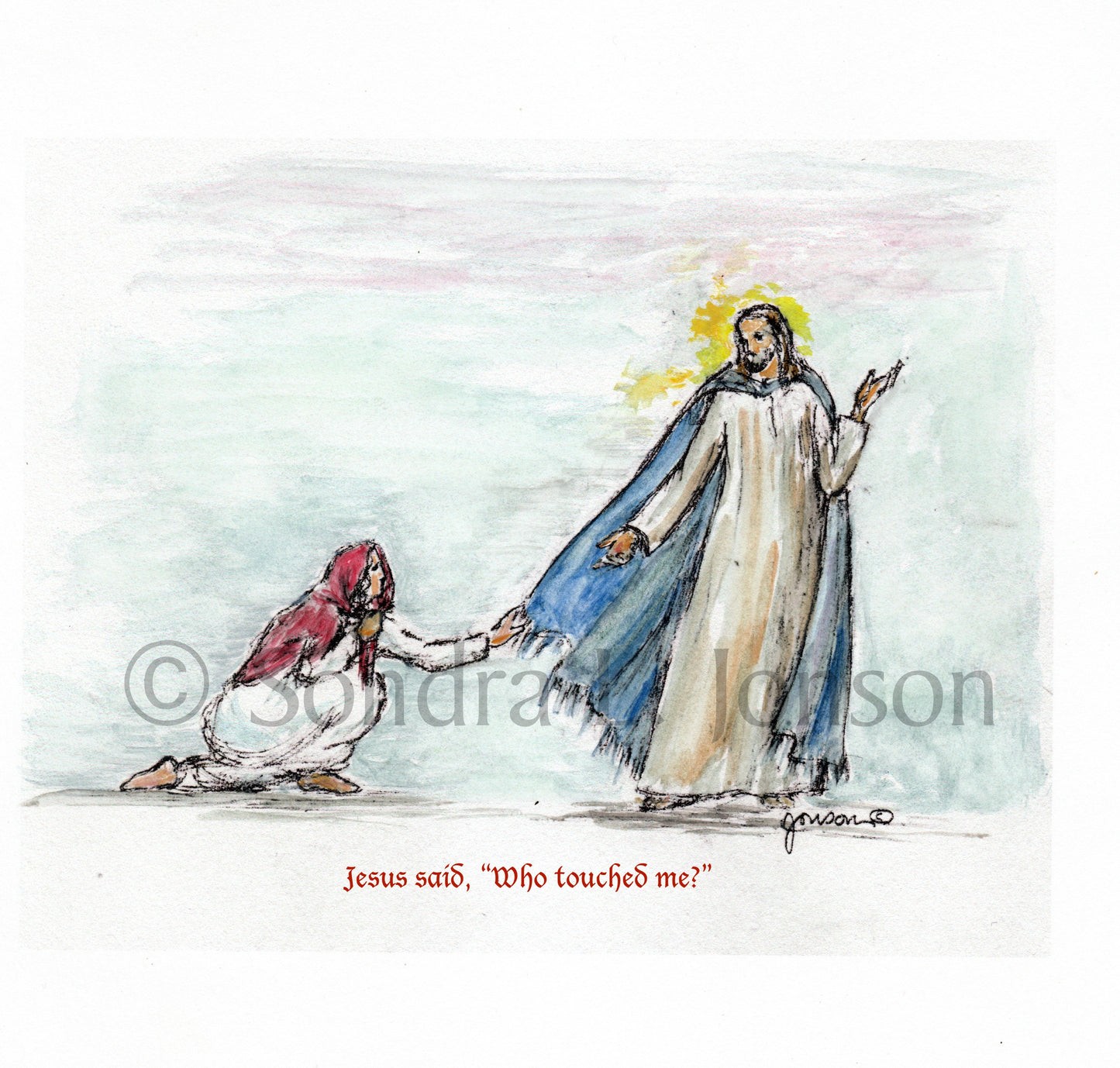 Jesus Heals the Woman - Sondra Jonson Catholic Art Print
