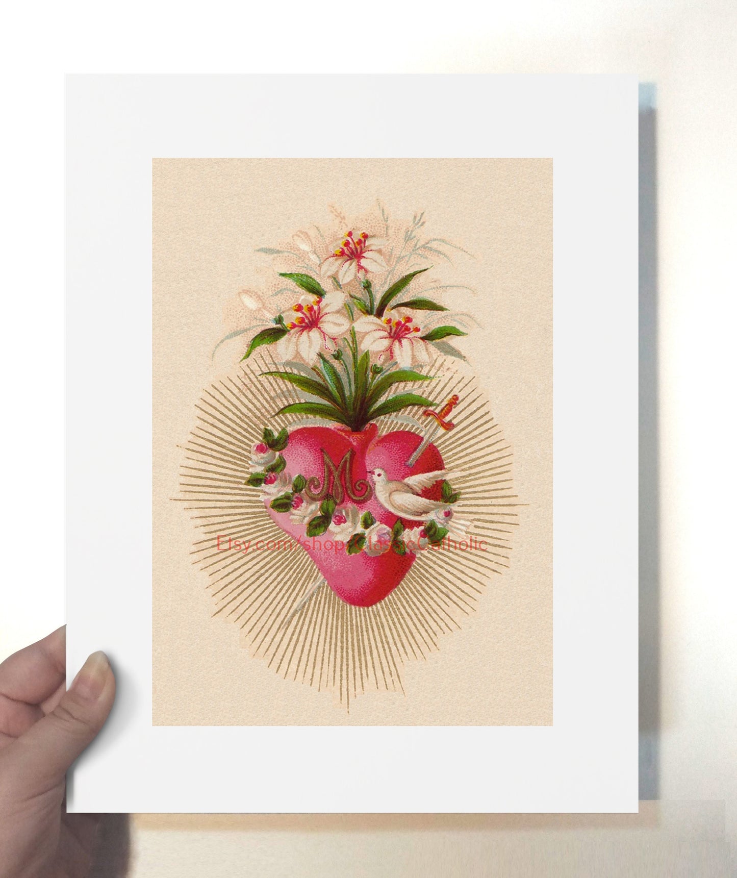 Immaculate Heart of Mary – based on a Vintage Holy Card – Catholic Art Print – Archival Quality