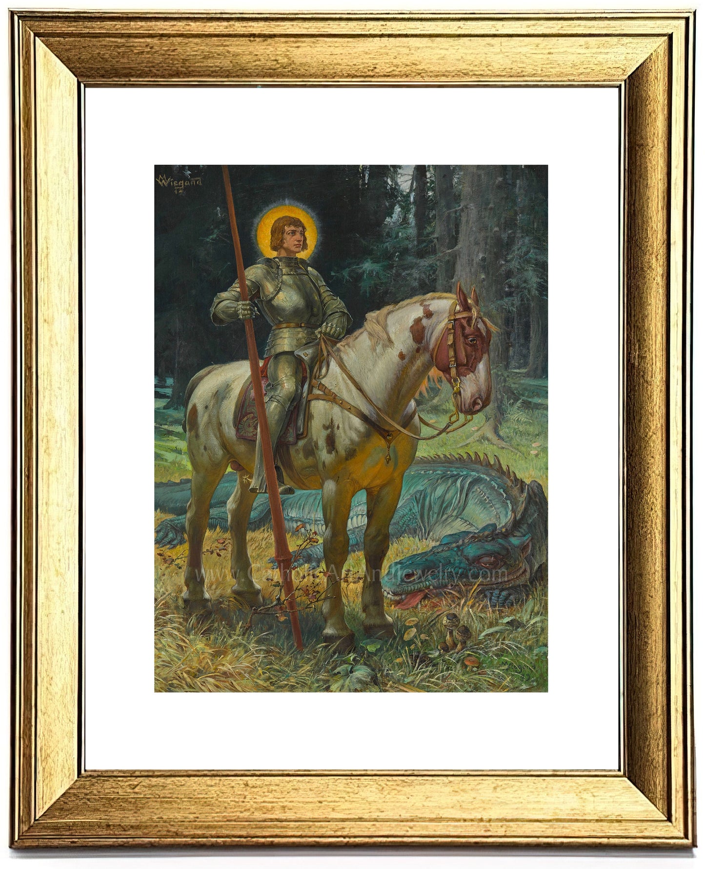 St. George in Front of the Slain Dragon – by Martin Wiegand – 4 Sizes – Catholic Art Print