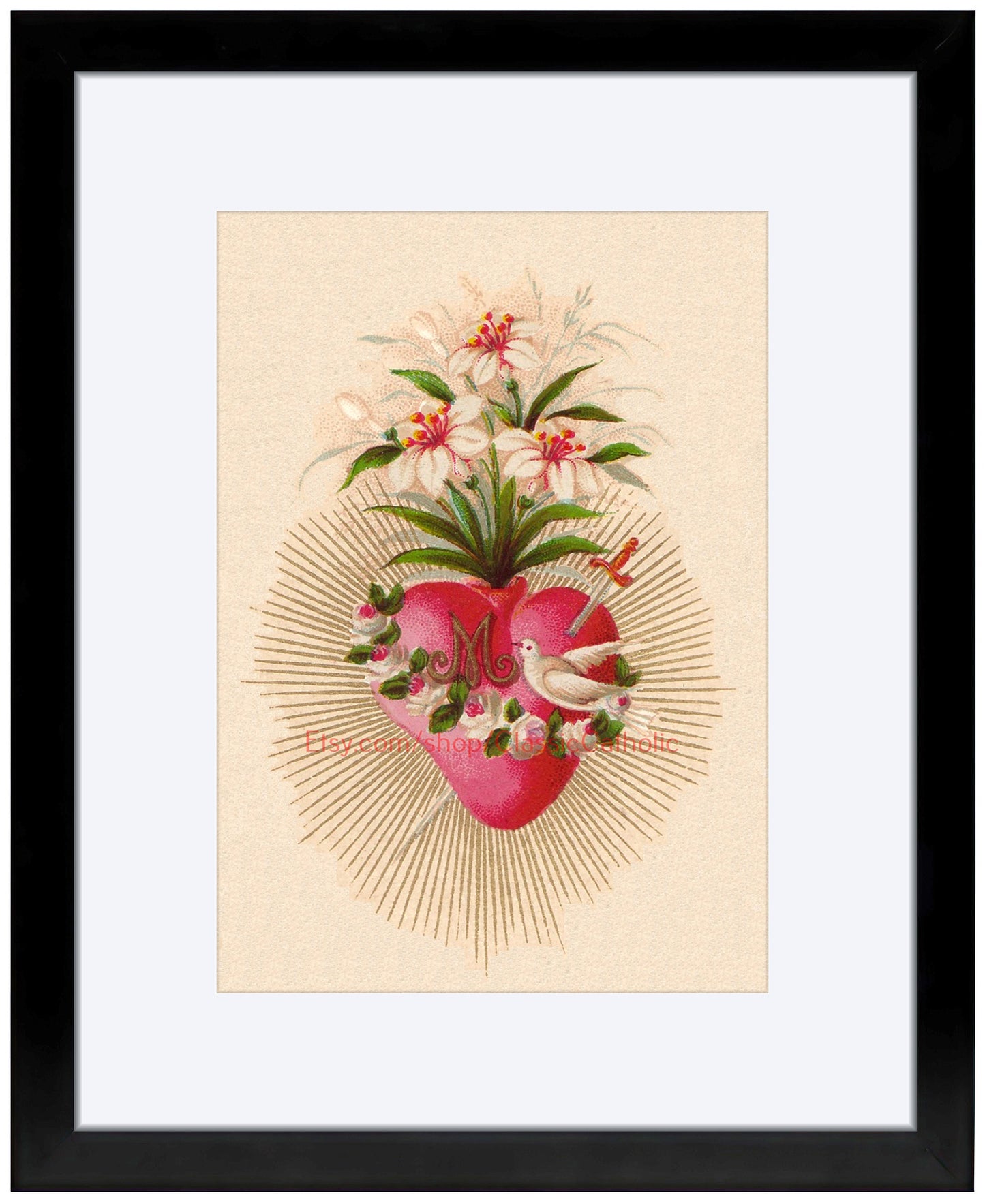 Immaculate Heart of Mary – based on a Vintage Holy Card – Catholic Art Print – Archival Quality