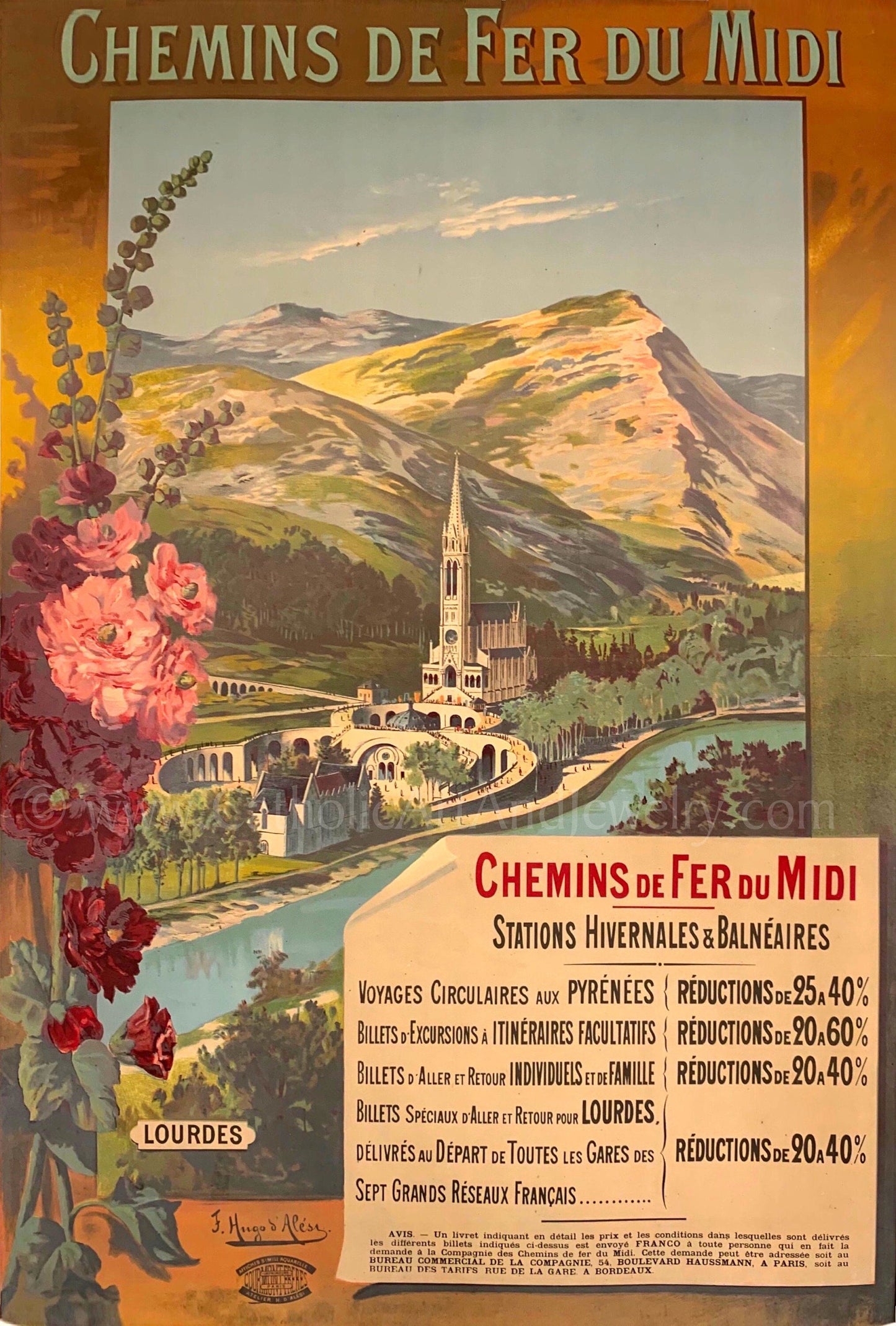 Lourdes Travel Poster – based on a Vintage French Travel Poster – Catholic Art Print