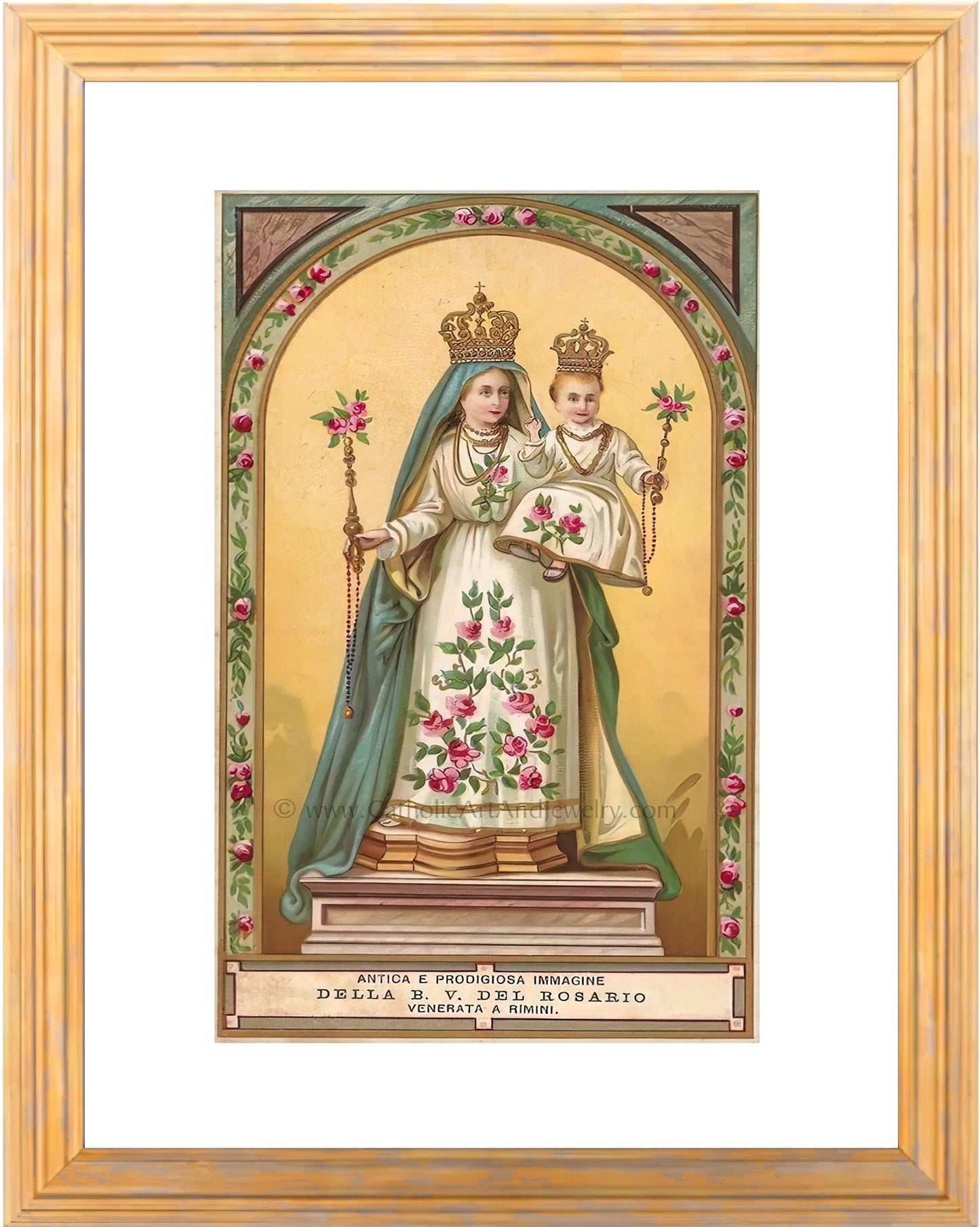 Our Lady of the Rosary – based on a Vintage Italian Holy Card – Catholic Art Print