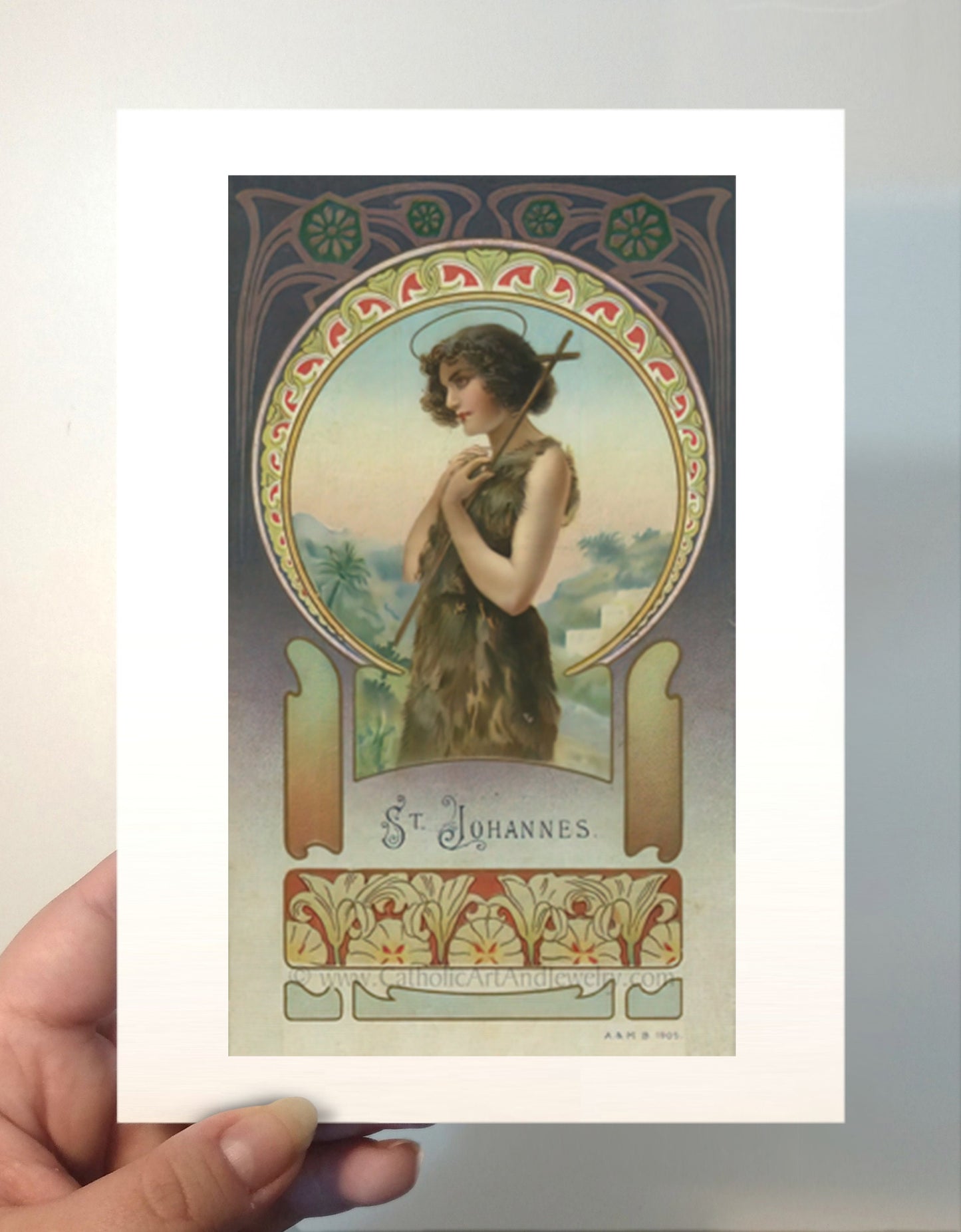 St. John the Baptist – Art Nouveau – 3 Sizes – based on a Vintage French Holy Card – Catholic Art Print