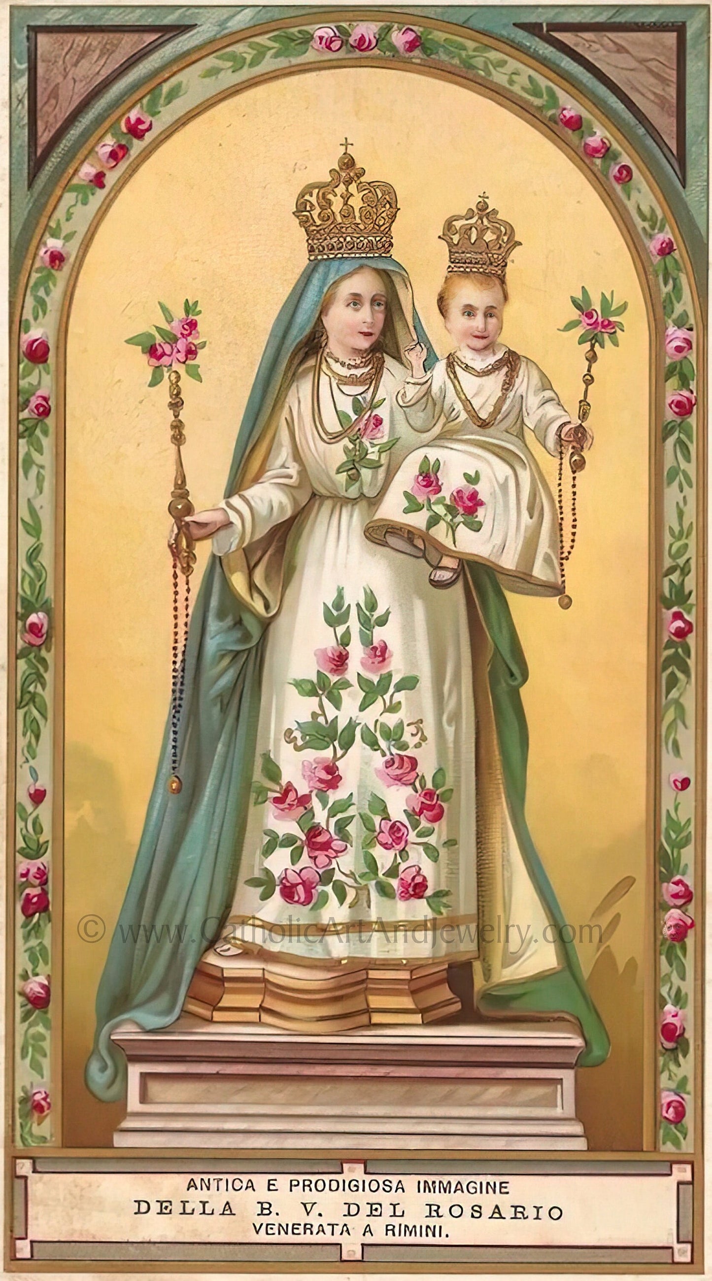 Our Lady of the Rosary – based on a Vintage Italian Holy Card – Catholic Art Print
