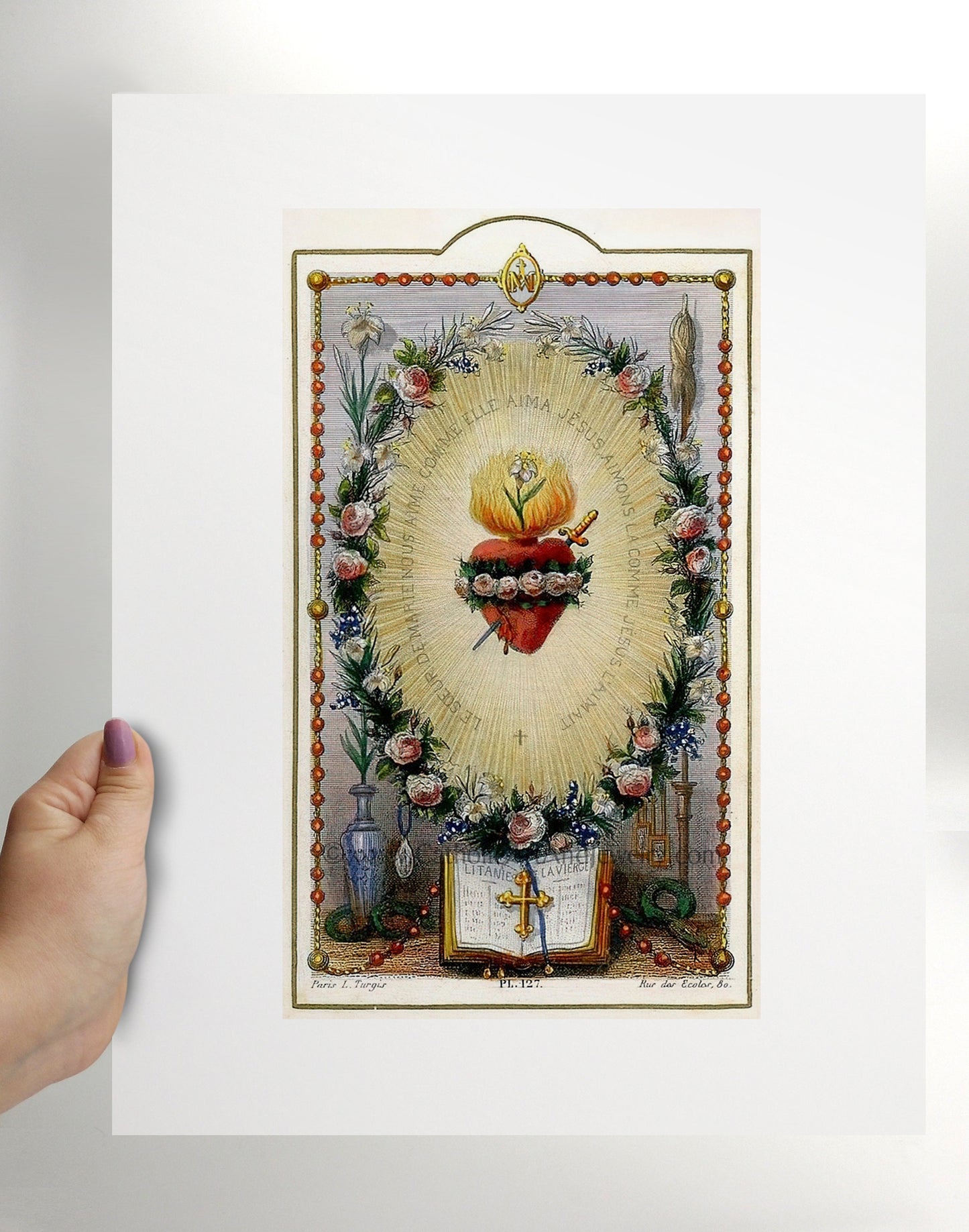 The Rosary – based on a Vintage French Holy Card – Catholic Art Print – Catholic Gift