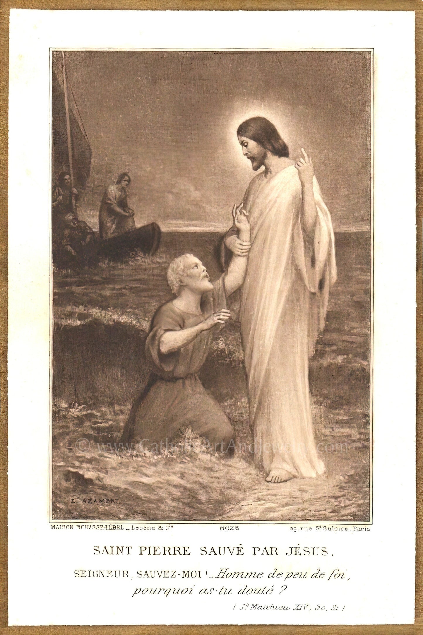 Lord, Save Me! – Jesus Saves Peter from the Waves – 3 Sizes – Based on a Vintage French Holy Card – Catholic Gift