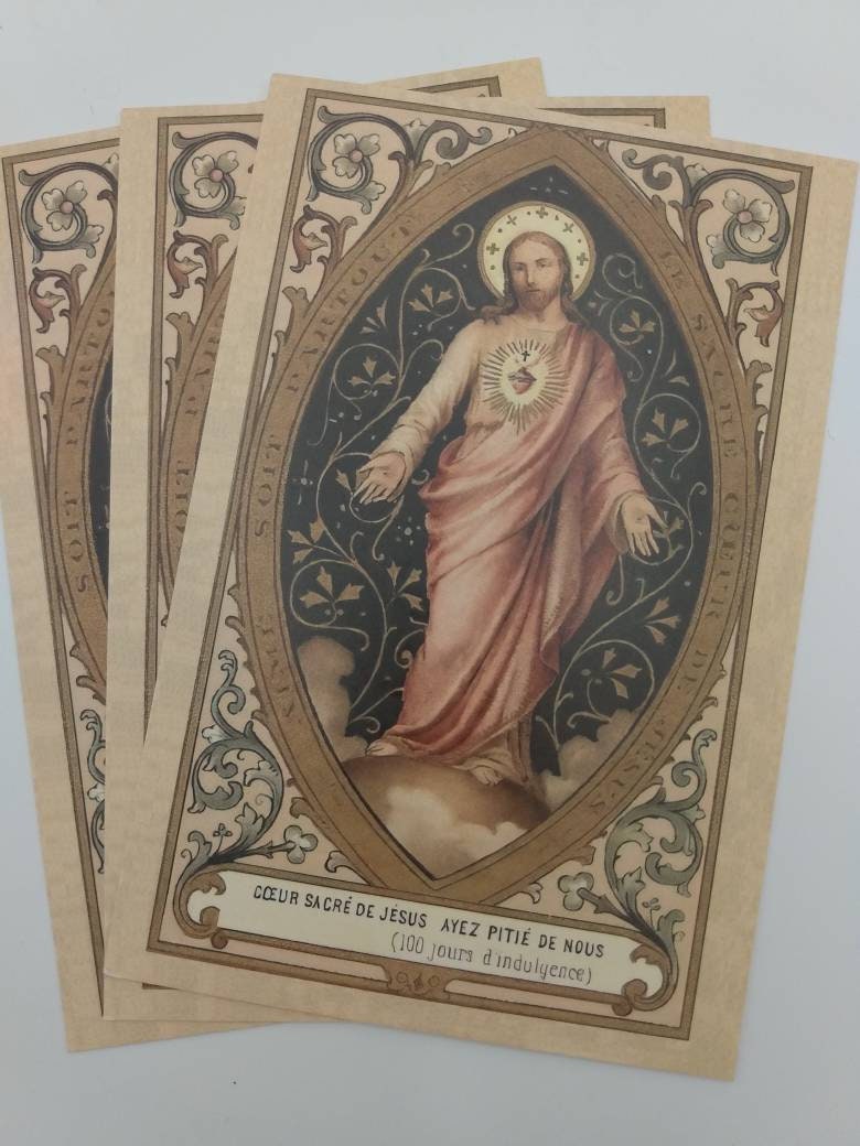 The Sacred Heart of Jesus Postcard / Holy Card – pack of 3, 10, or 100 – based on a Vintage Holy Card – Victorian Catholic Art