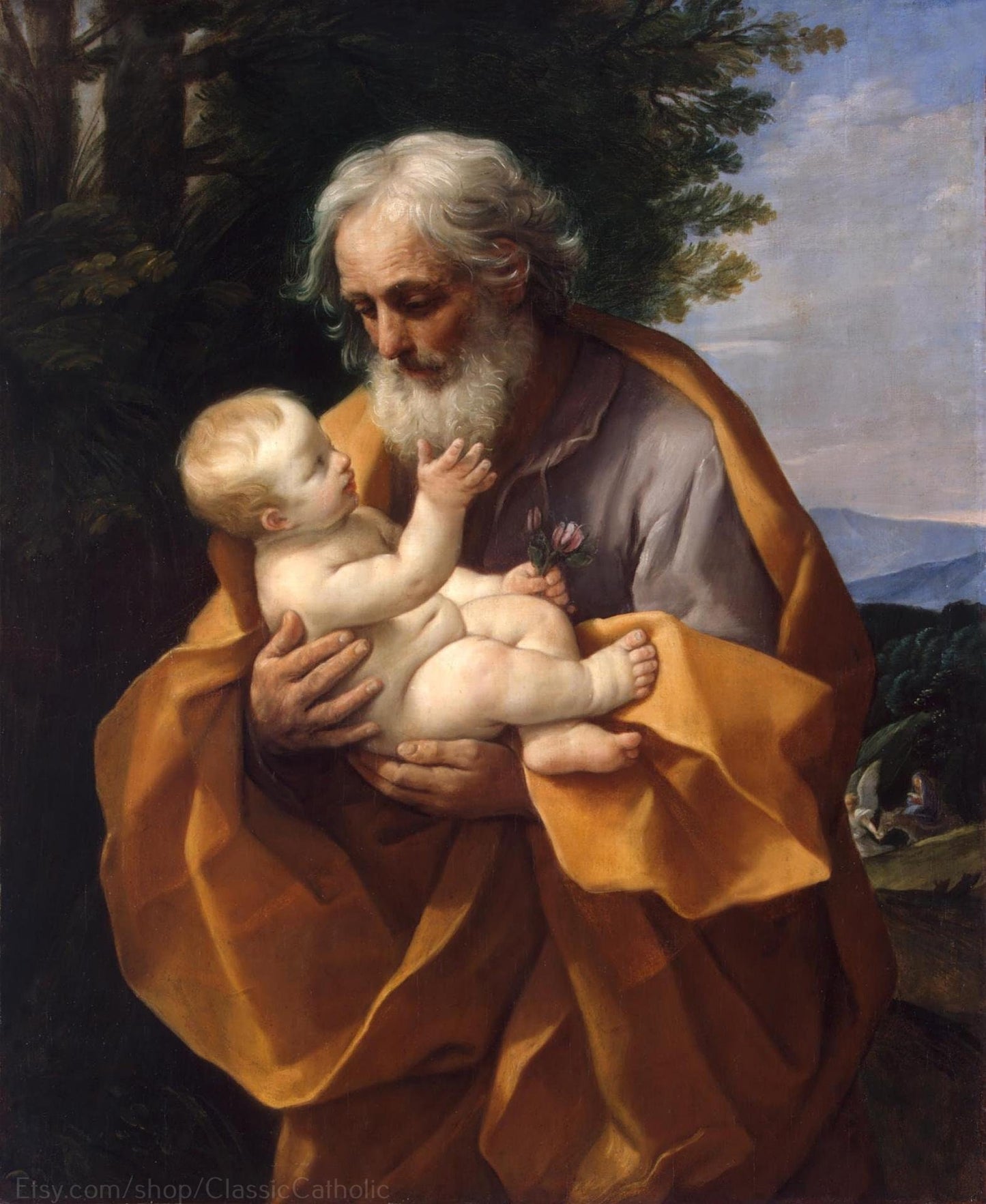 St Joseph with the Christ Child in His Arms– 3 sizes – by Guido Reni – Catholic Art Print – Archival Quality