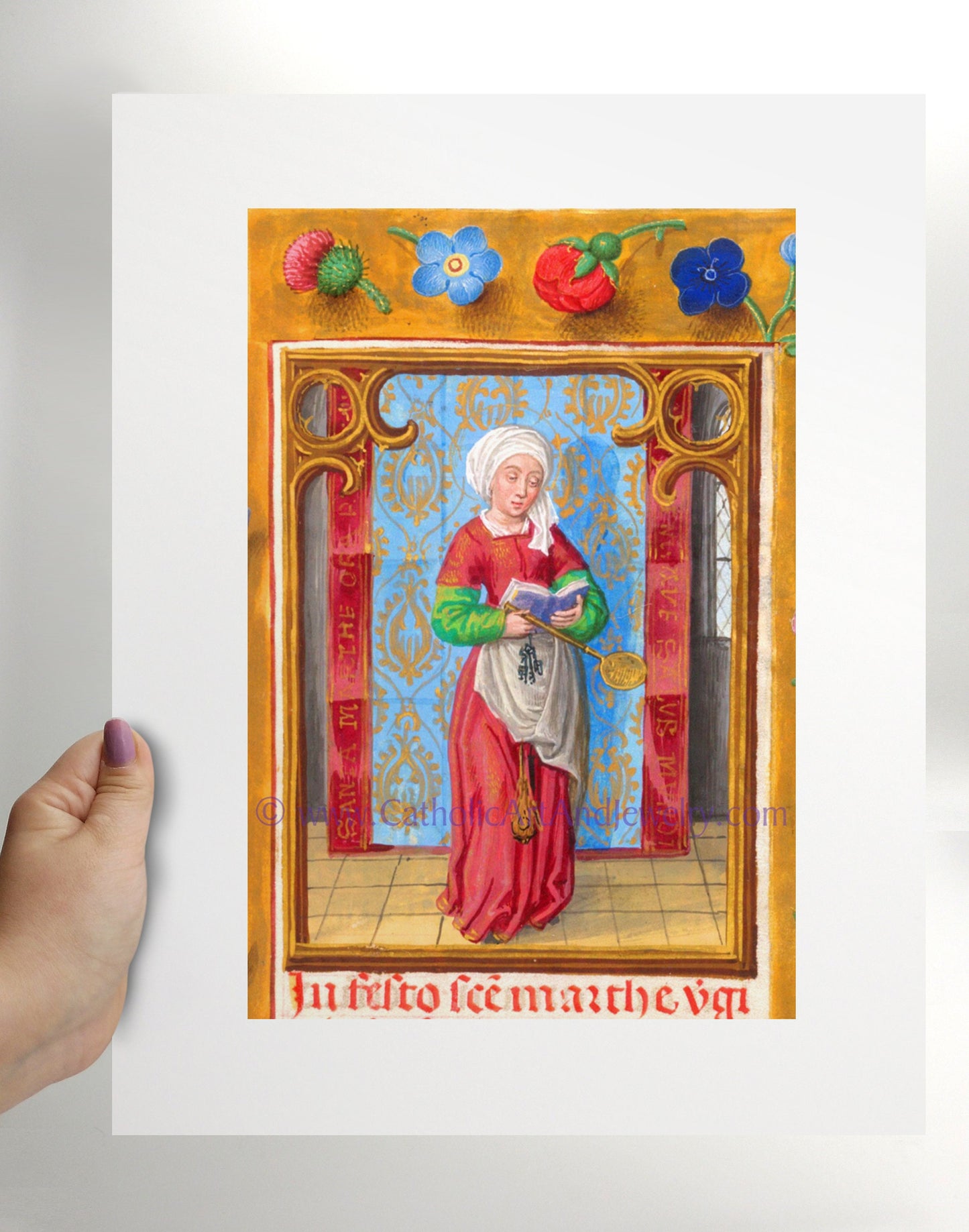 Saint Martha of Bethany – Patron Saint of Housewives – from an Illuminated Manuscript – Catholic Art Print – Catholic Gift for Her