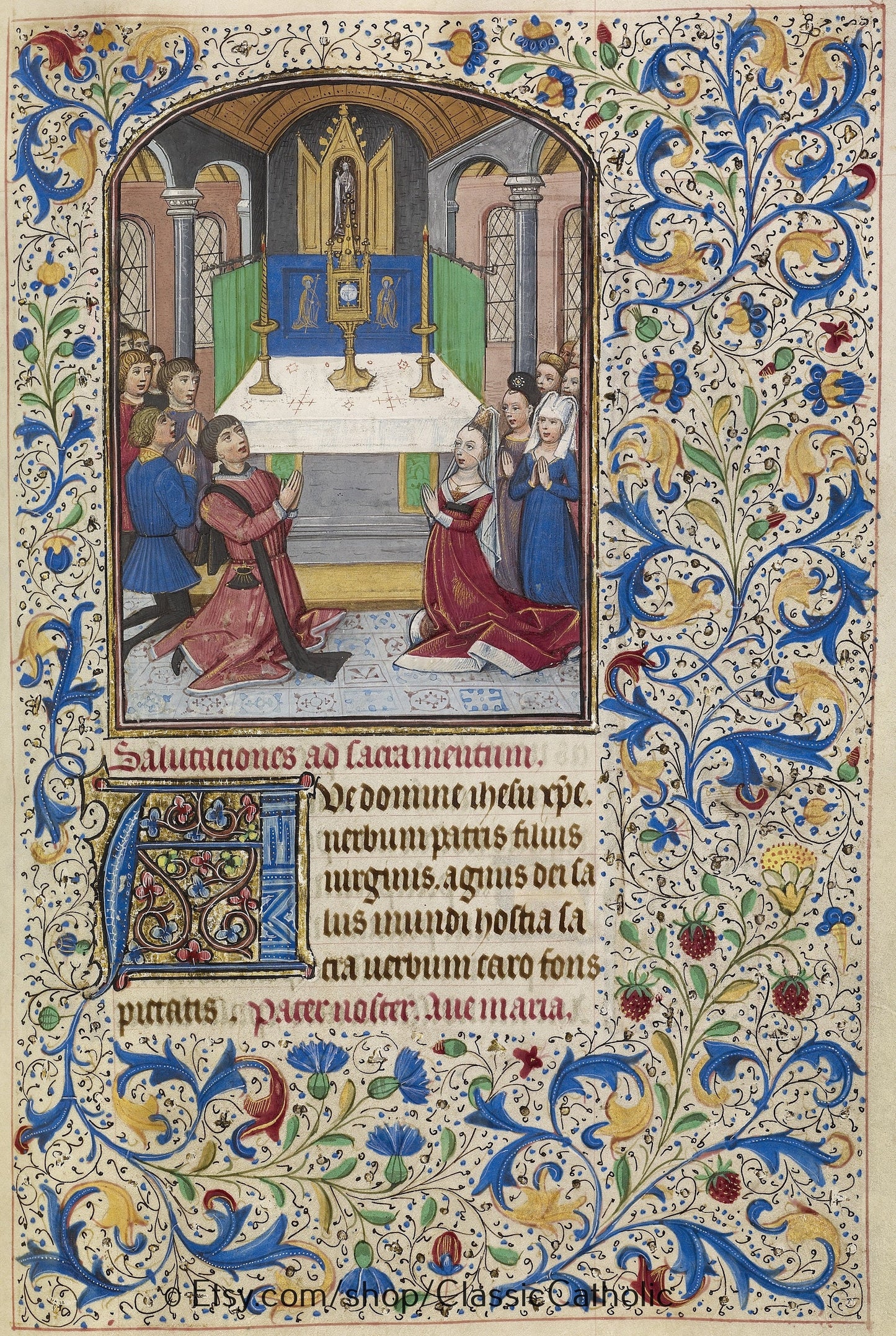 Illuminated Manuscript -- The Adoration of the Eucharist. – Medieval Catholic Art Print – Willem Vrelant- Archival Quality