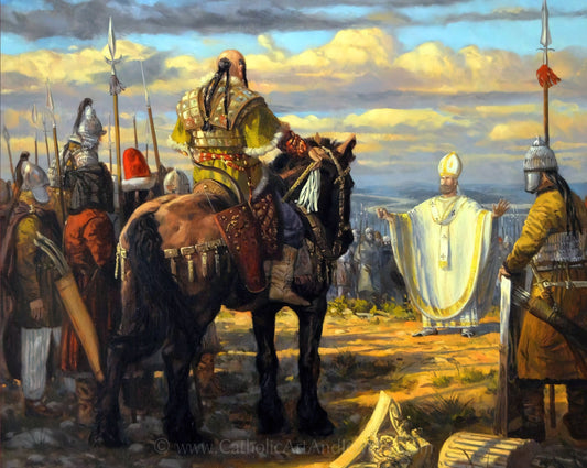 St. Pope Leo the Great vs. Attila the Hun – 3 Sizes – Catholic Art Print