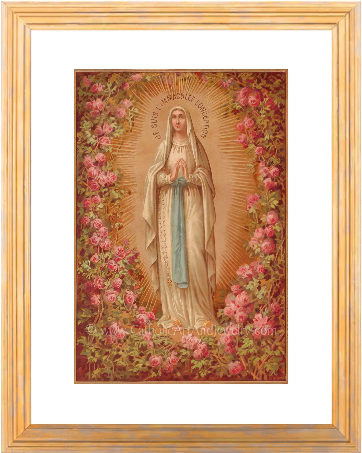 Our Lady of Lourdes Roses – based on a Vintage French Holy Card – Catholic Art Print