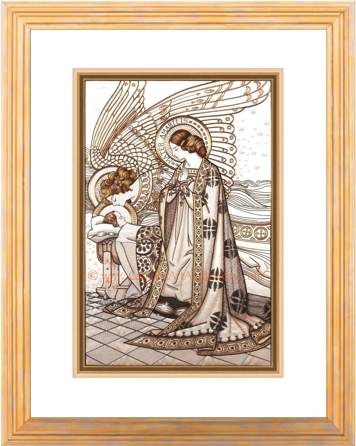 Mother Most Lovable – Mary, Jesus, and Angel – 3 sizes –Mater Amabilis – Loreto Embroideries – Vintage Catholic Art Print– Mother's Love –