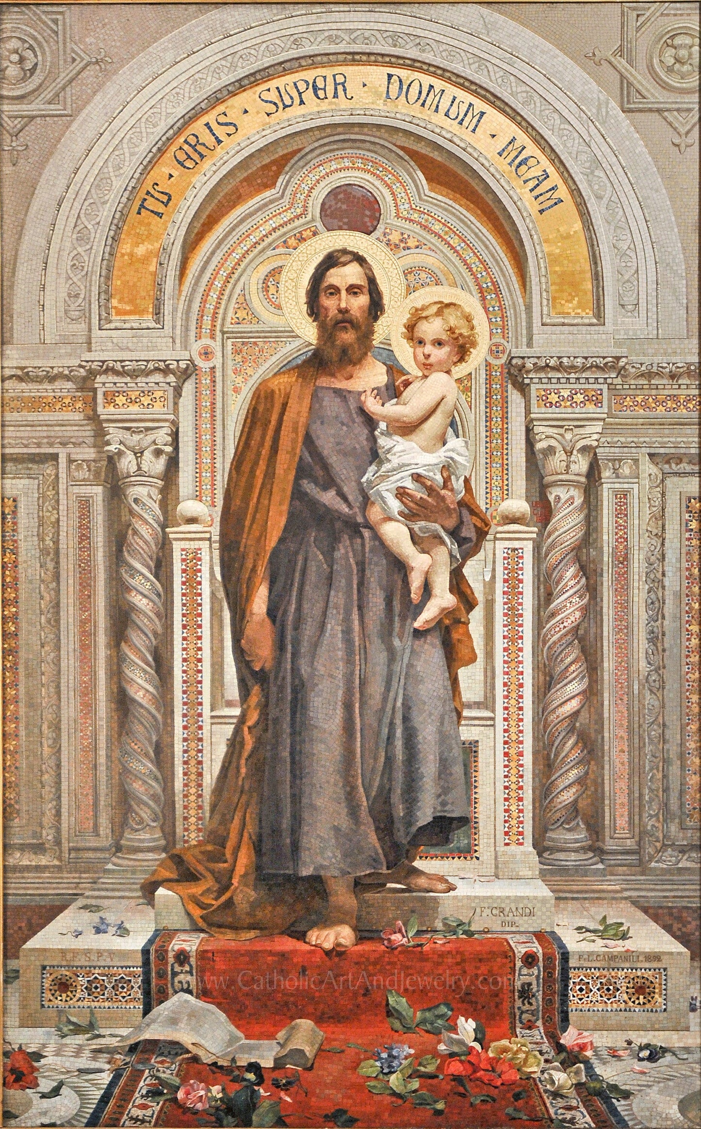 St. Joseph – New! Mosaic Originally from St. Peter’s Basilica at the Vatican – Catholic Art Print