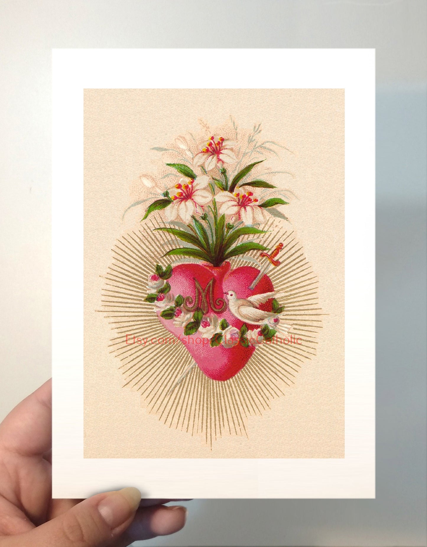 Immaculate Heart of Mary – based on a Vintage Holy Card – Catholic Art Print – Archival Quality