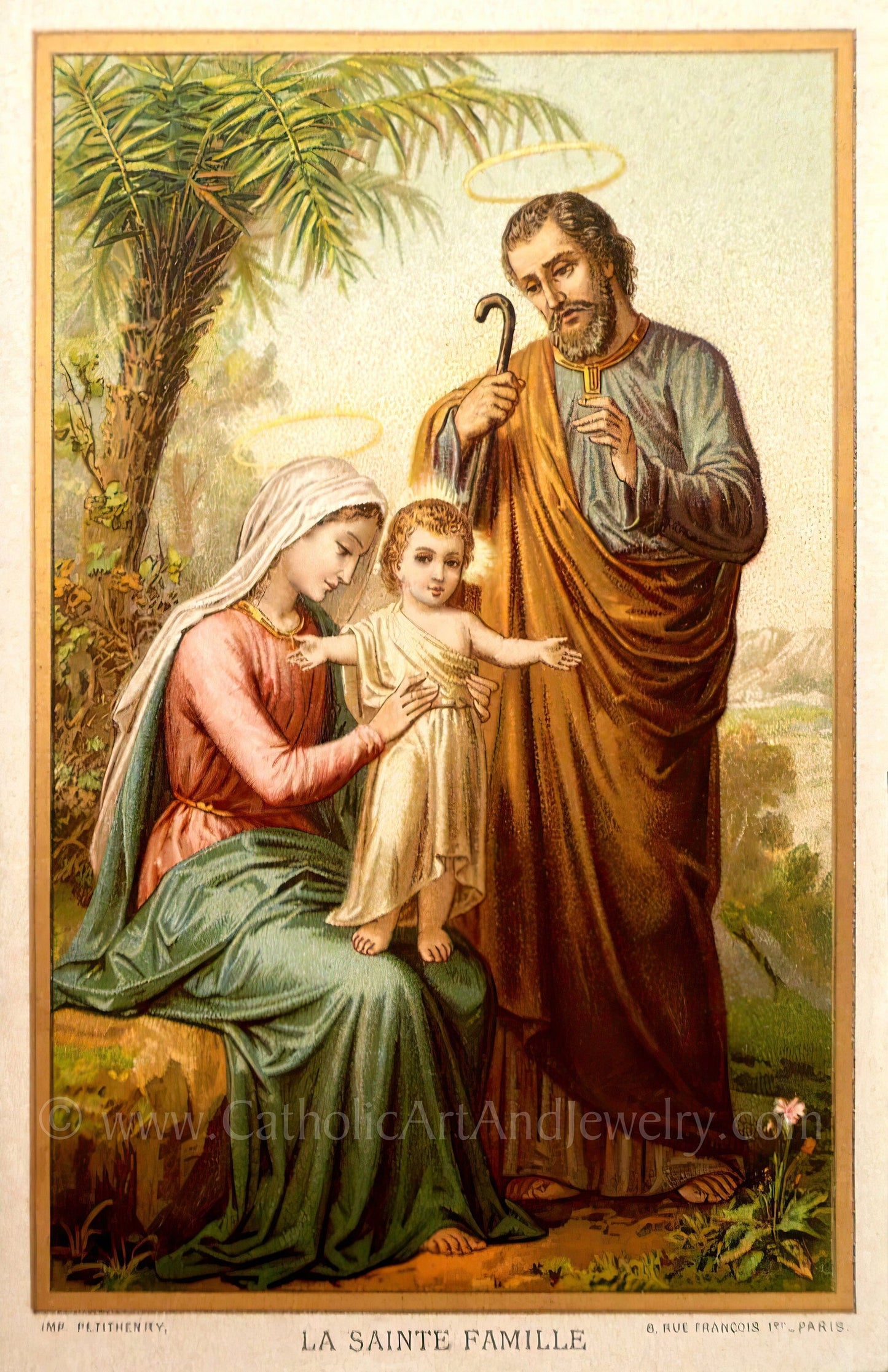 The Holy Family in Egypt – Based on an Vintage Holy Card – Catholic Art Print – Archival Quality