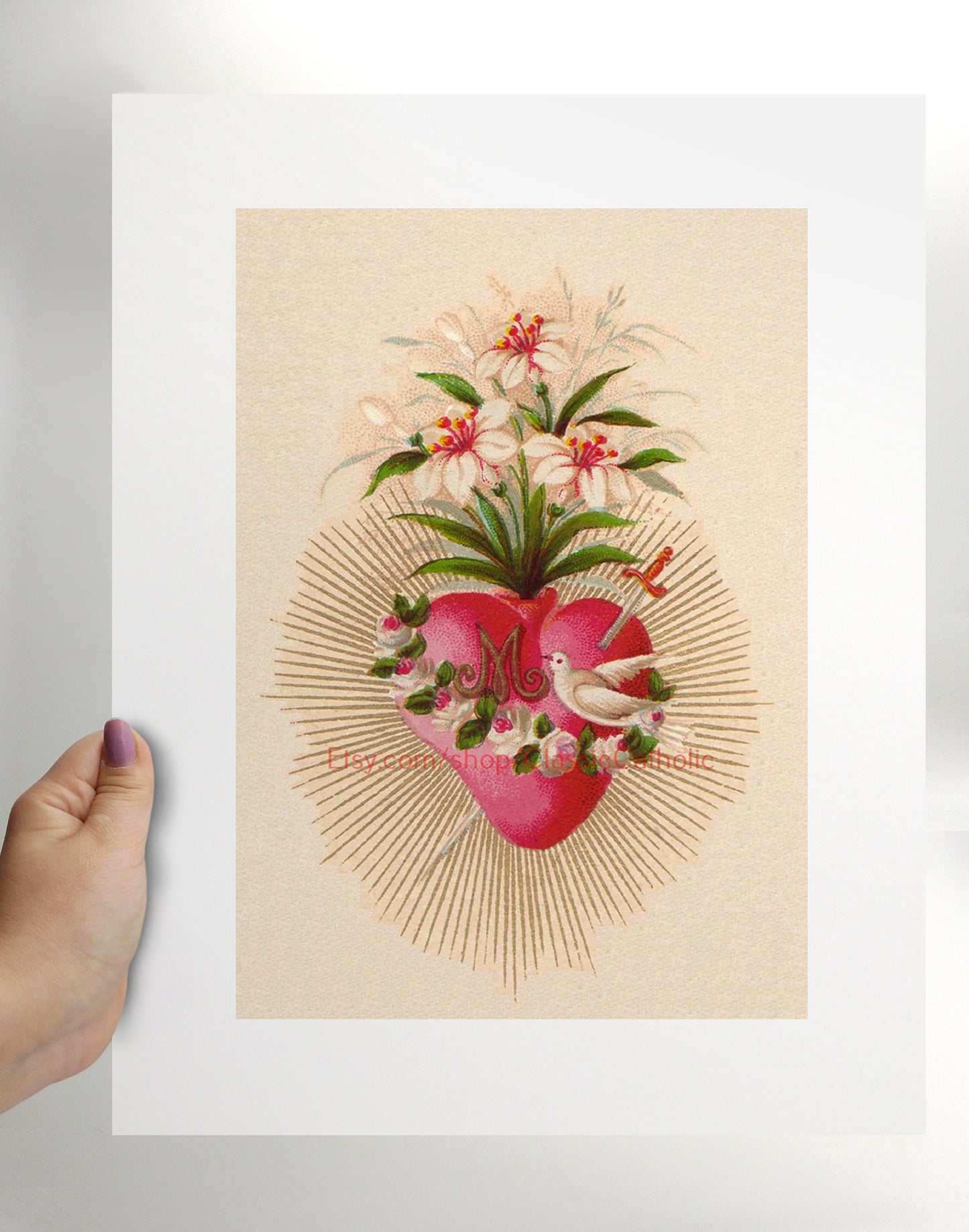 Immaculate Heart of Mary – based on a Vintage Holy Card – Catholic Art Print – Archival Quality