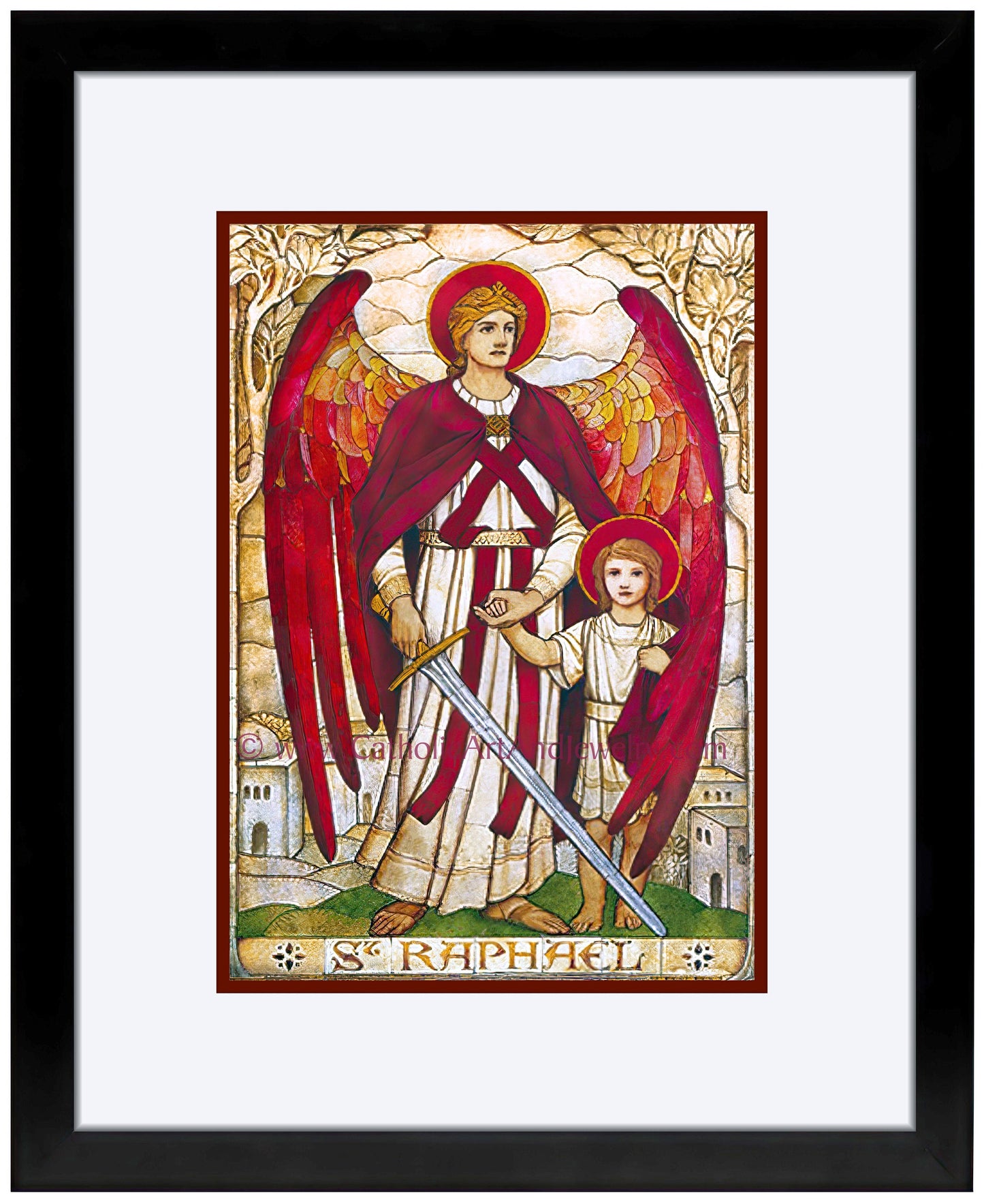 Archangel Raphael – from a Vintage Stained Glass Window – Art Nouveau – Catholic Art Print – Archival – Catholic Gift– Guardian Angel